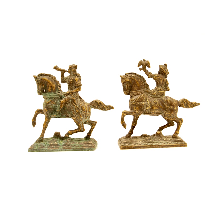 Pair of Bronze Renaissance Horsemen Bookends