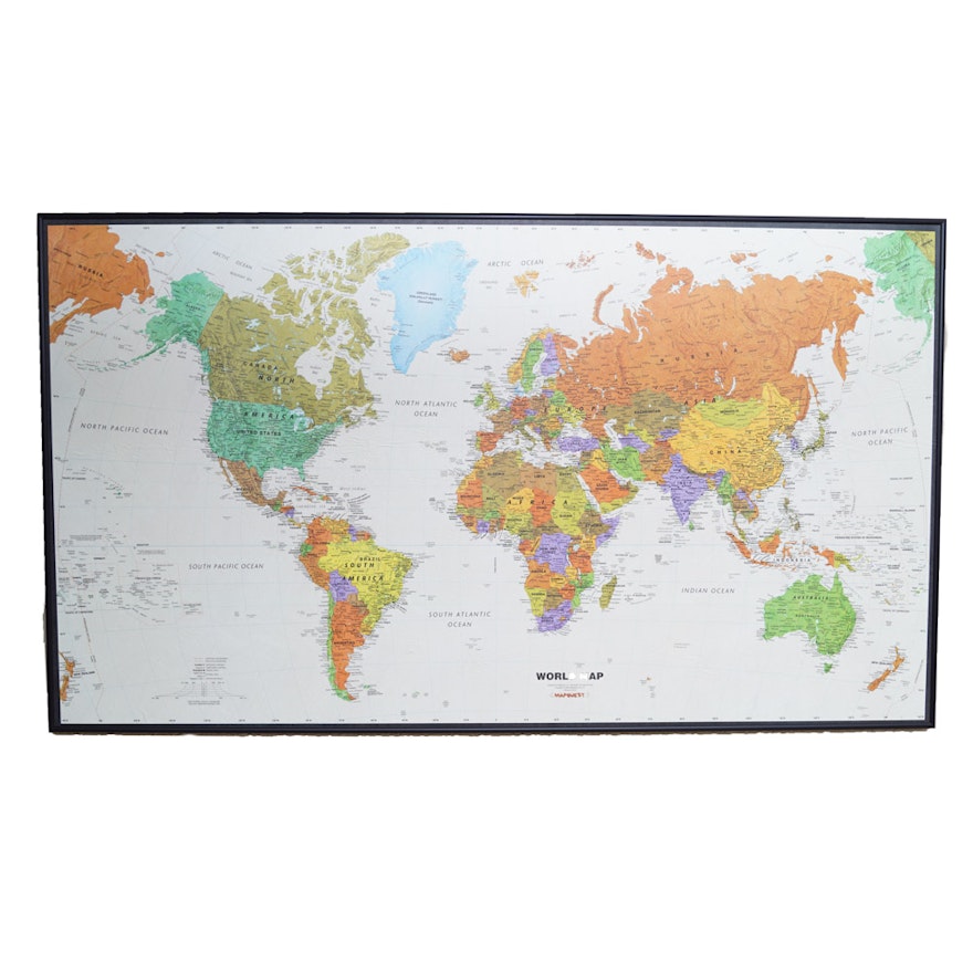 Large Framed World Map