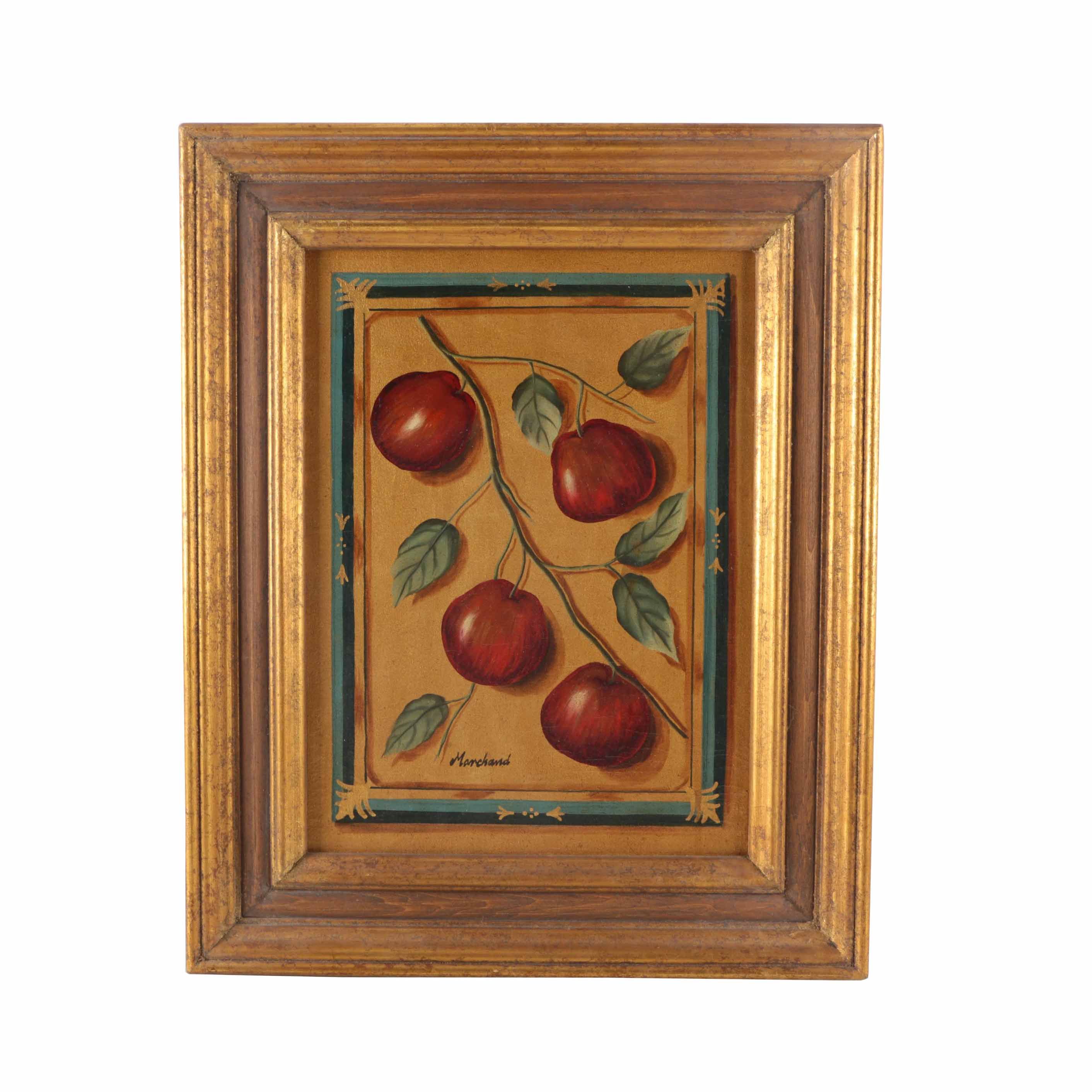 Marchand Tromp L'oeil Oil on Canvas "Fruit"