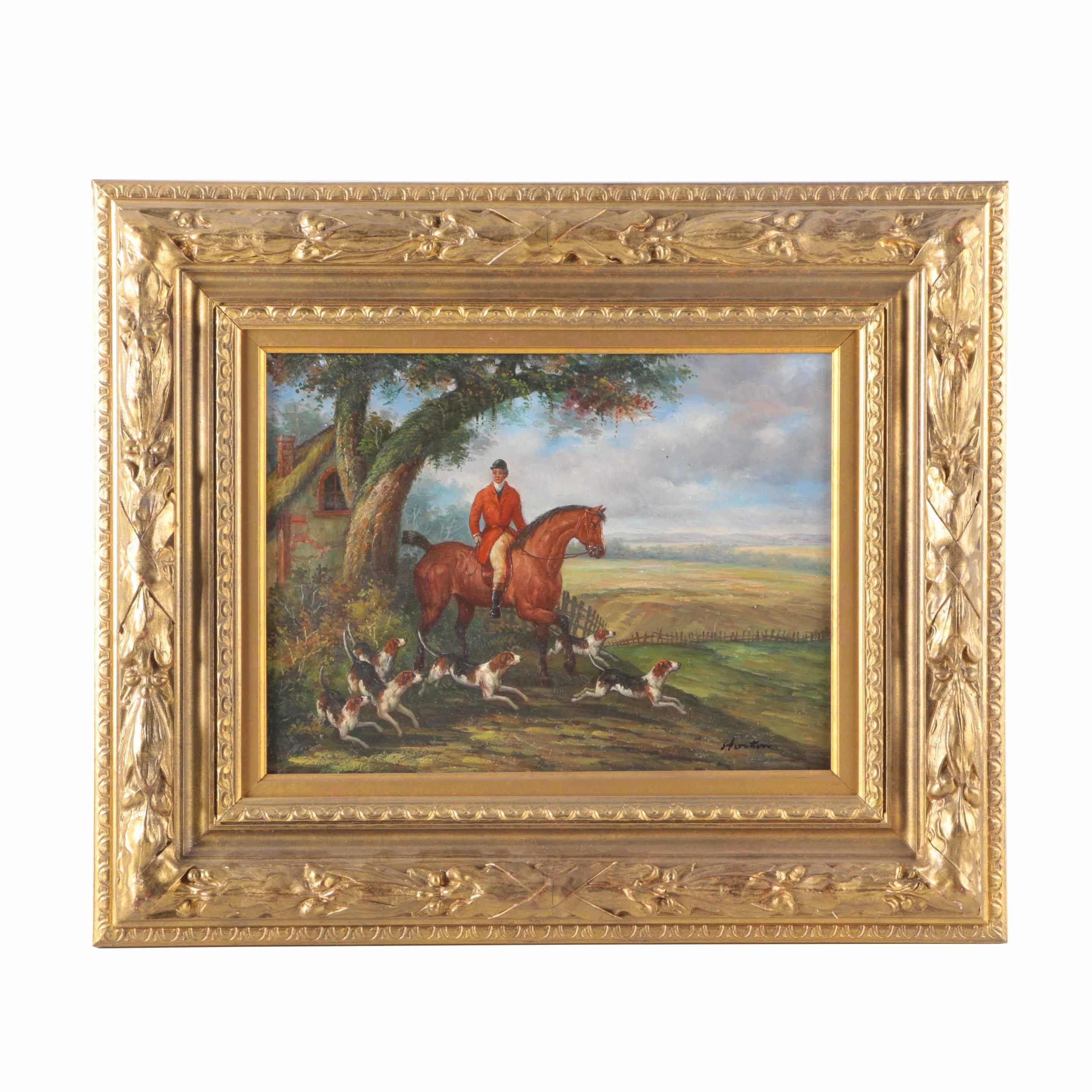 Horton Oil Painting on Board Hunting Scene