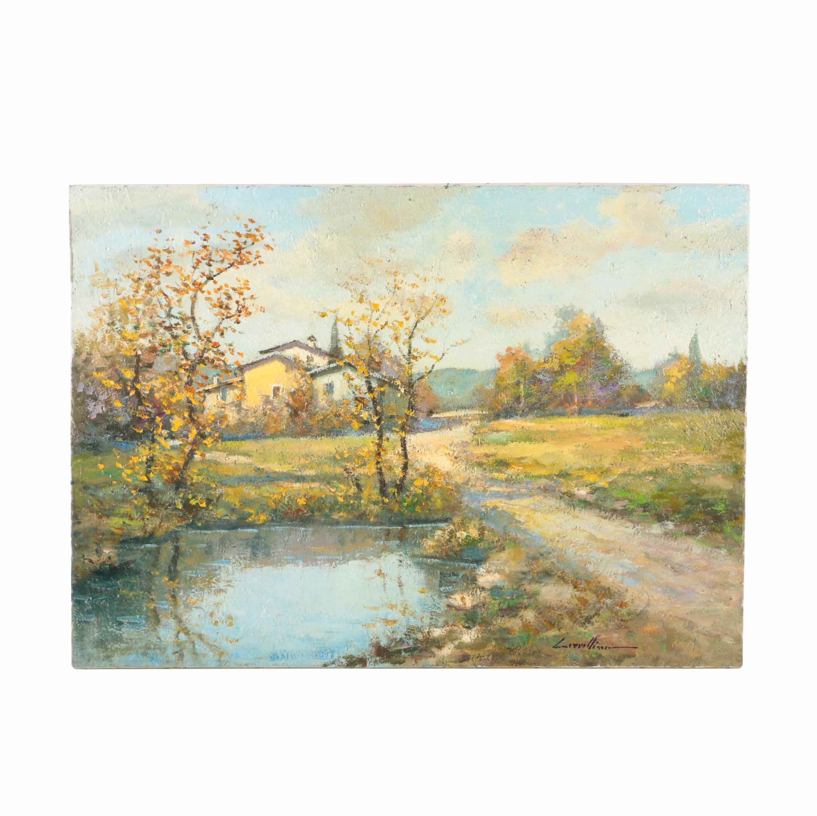 Donato Cervellino Oil Painting on Canvas Village Landscape