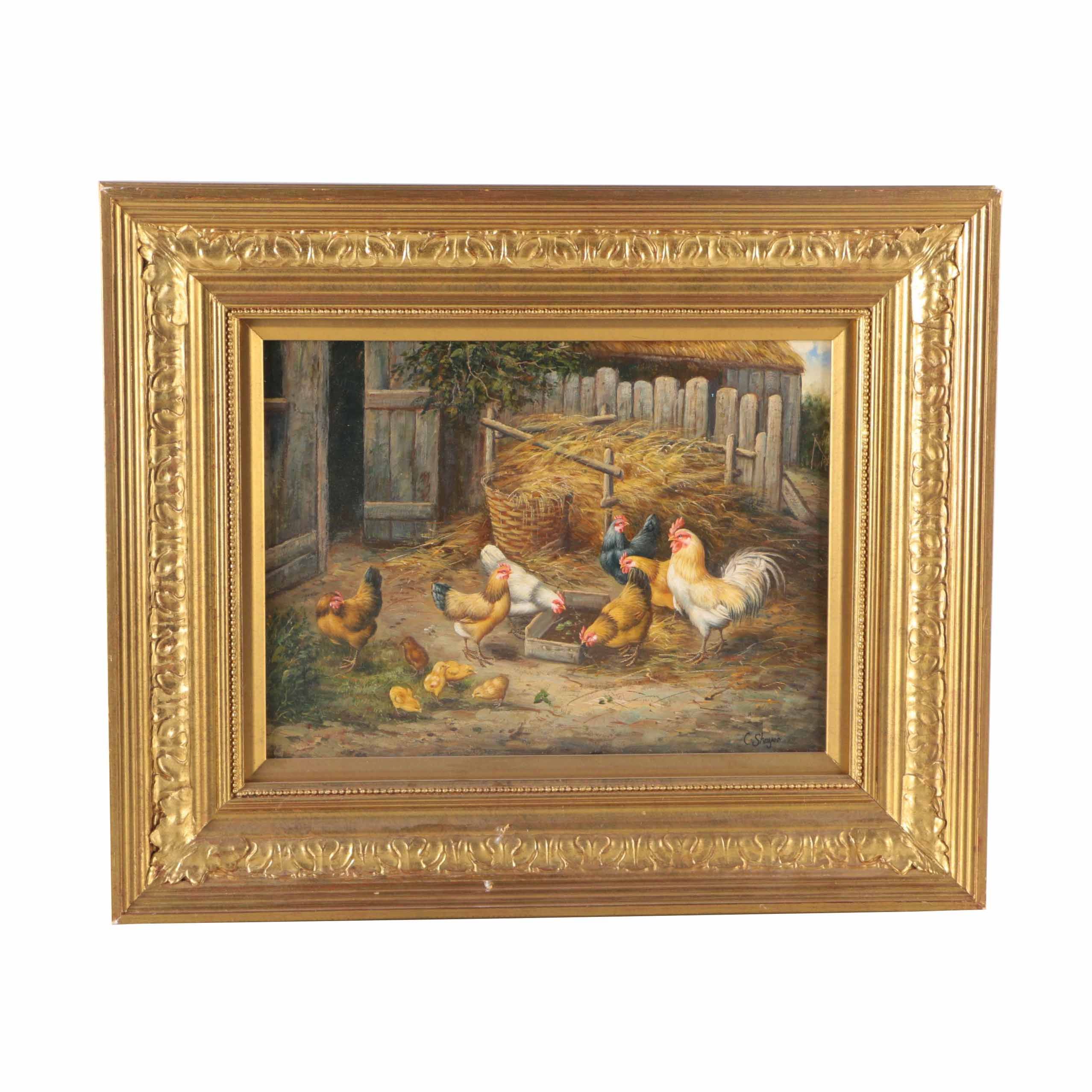 C.Shayer Original Oil Painting "Chickens"