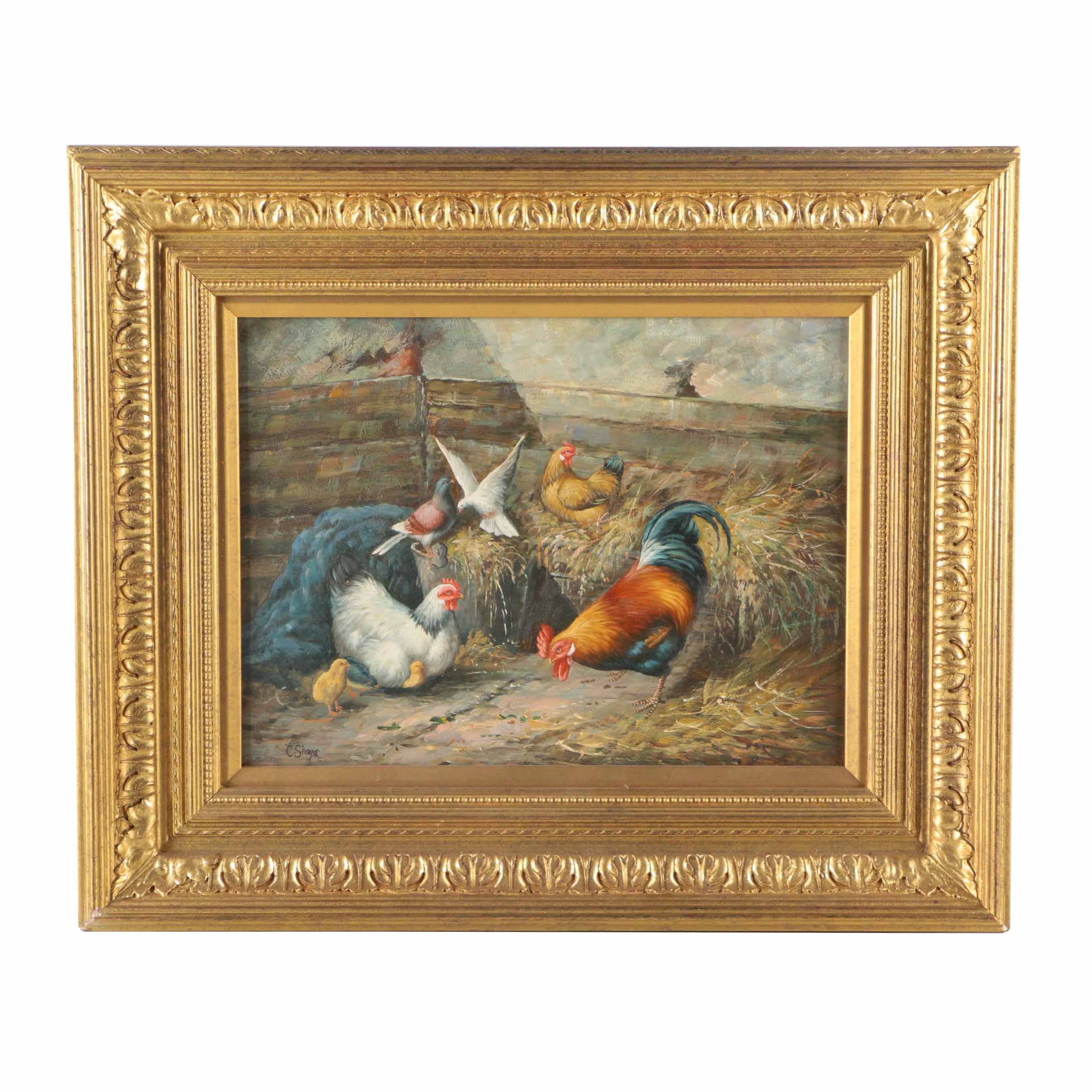 C. Shayer Original Oil Painting "Chickens"