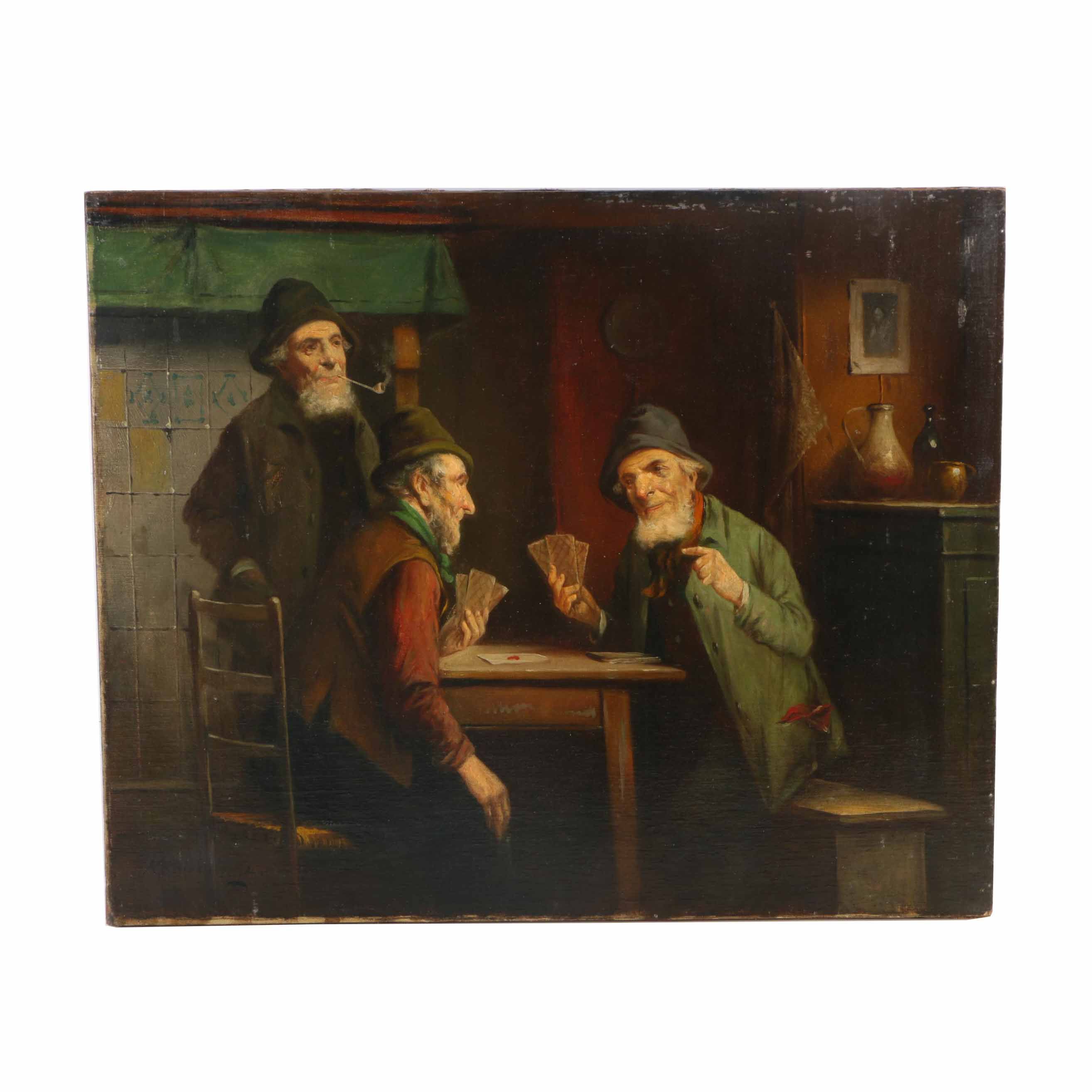 Interior Oil on Canvas Genre Scene of a Card Game