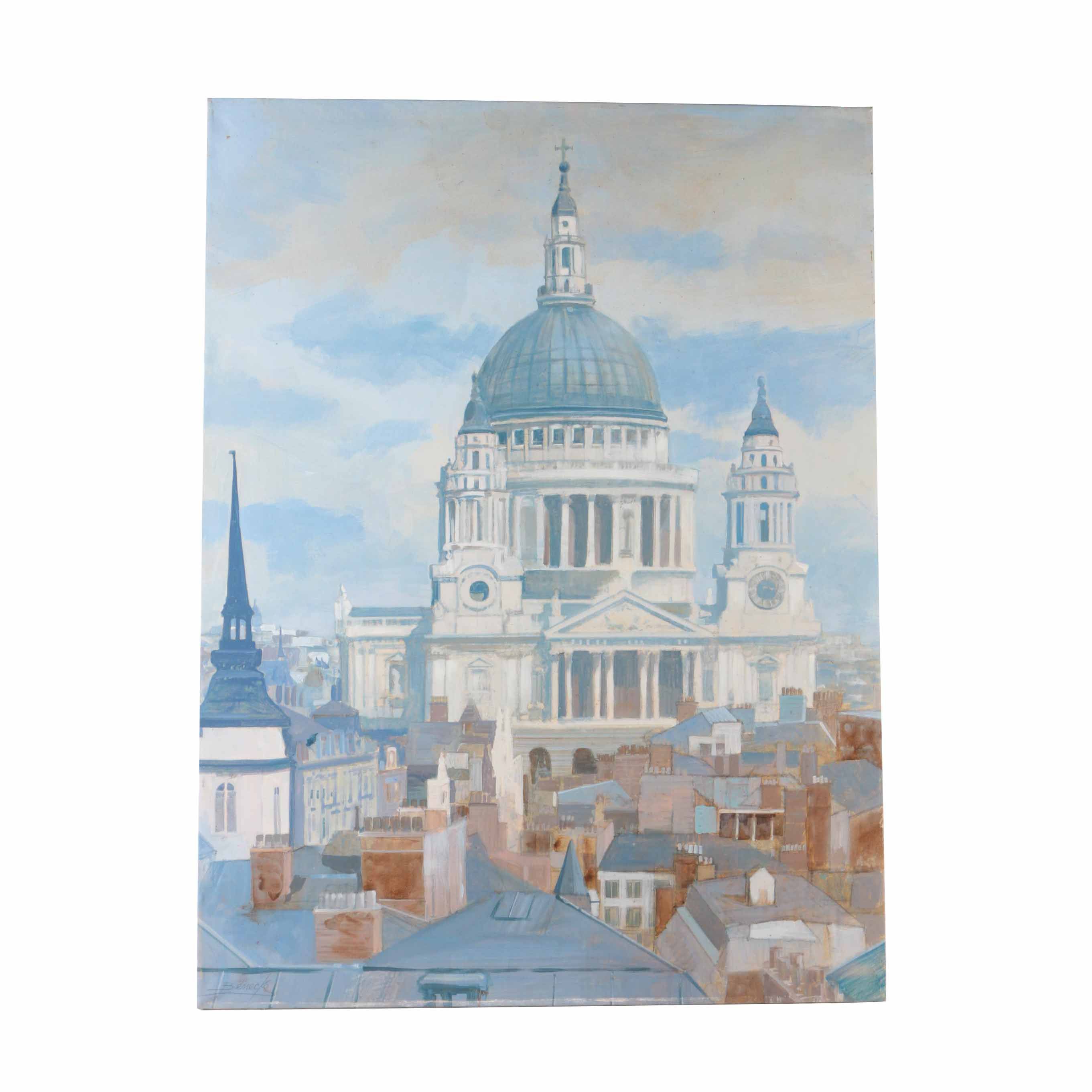 William Benecke Original Oil Painting Of Domed Building