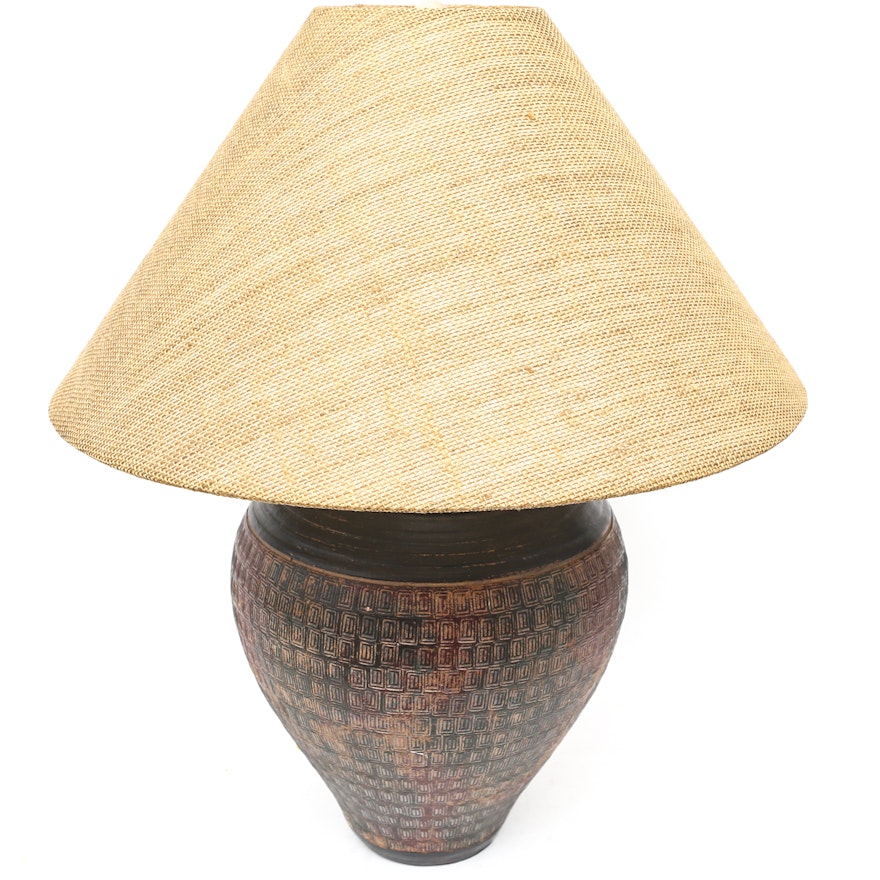 Ceramic Table Lamp with Jute Shade