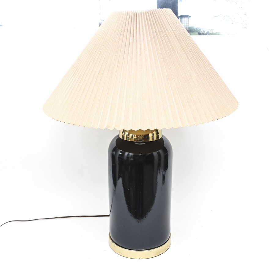 Navy Blue Ceramic Table Lamp with Brass Accents