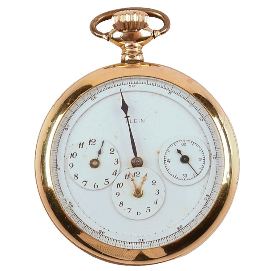 Circa 1883 Gold Plated Elgin Pocket Watch with Unusual Dial