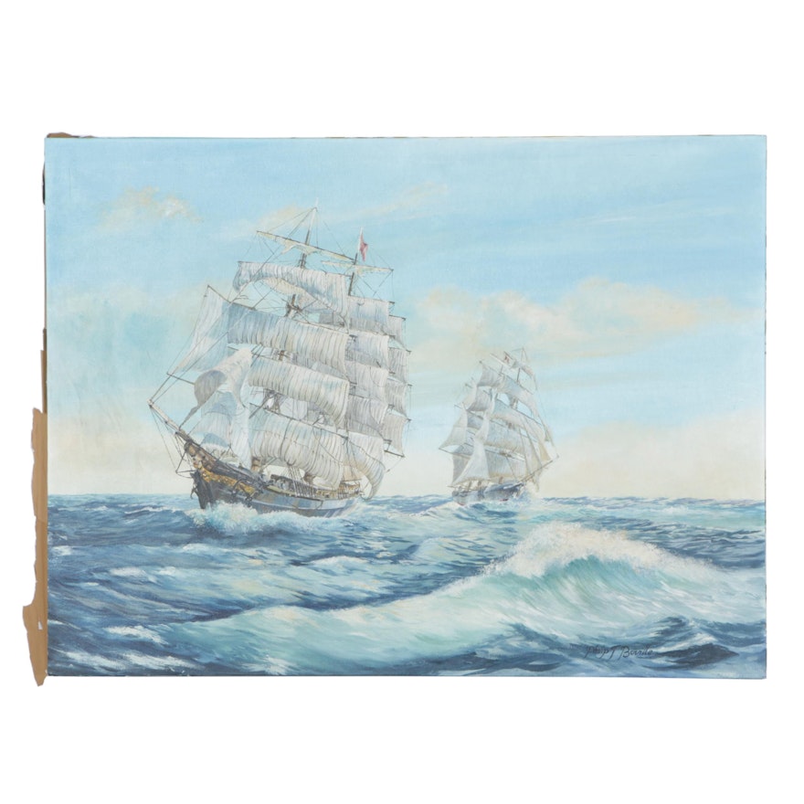 Philip John Boville Oil Painting on Canvas "Sailing Ships"