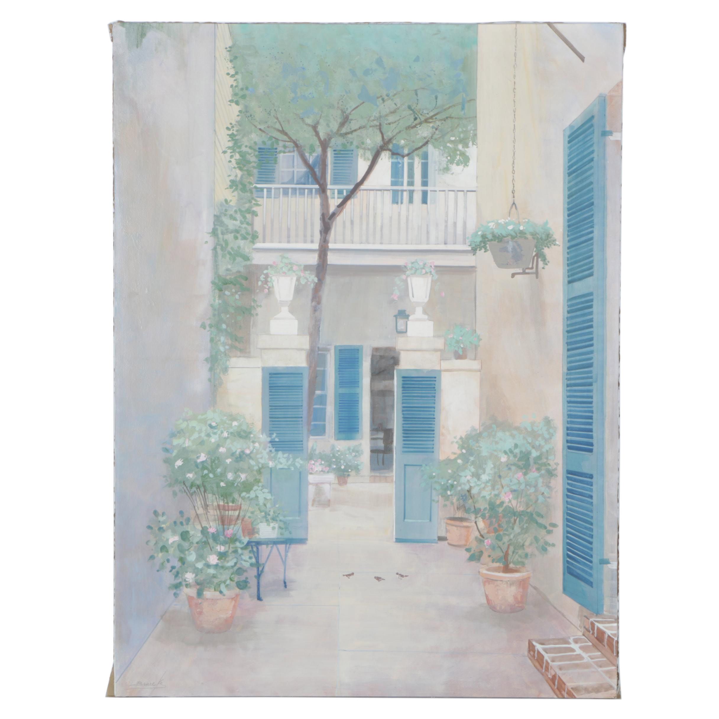 William Benecke Oil on Canvas "Tranquil Patio"