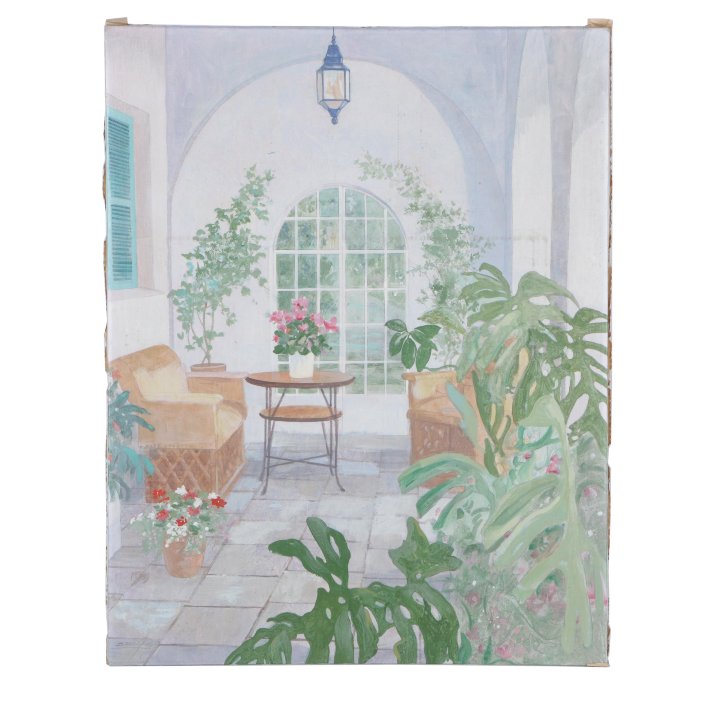 William Benecke Oil on Canvas "The Conservatory"