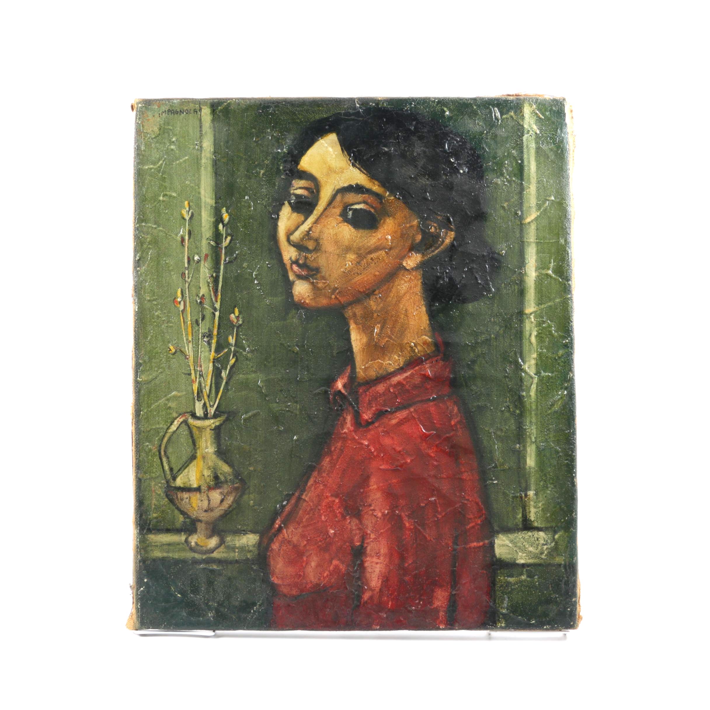 Enrico Campagnola Original Oil Painting Of Woman