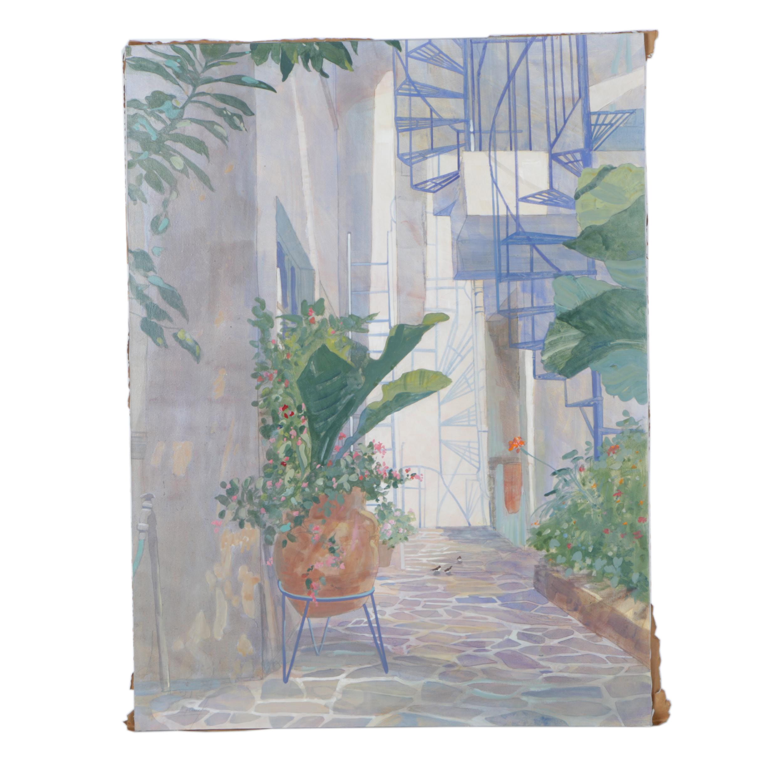 WIlliam Benecke Oil on Canvas "Sunlit Patio"