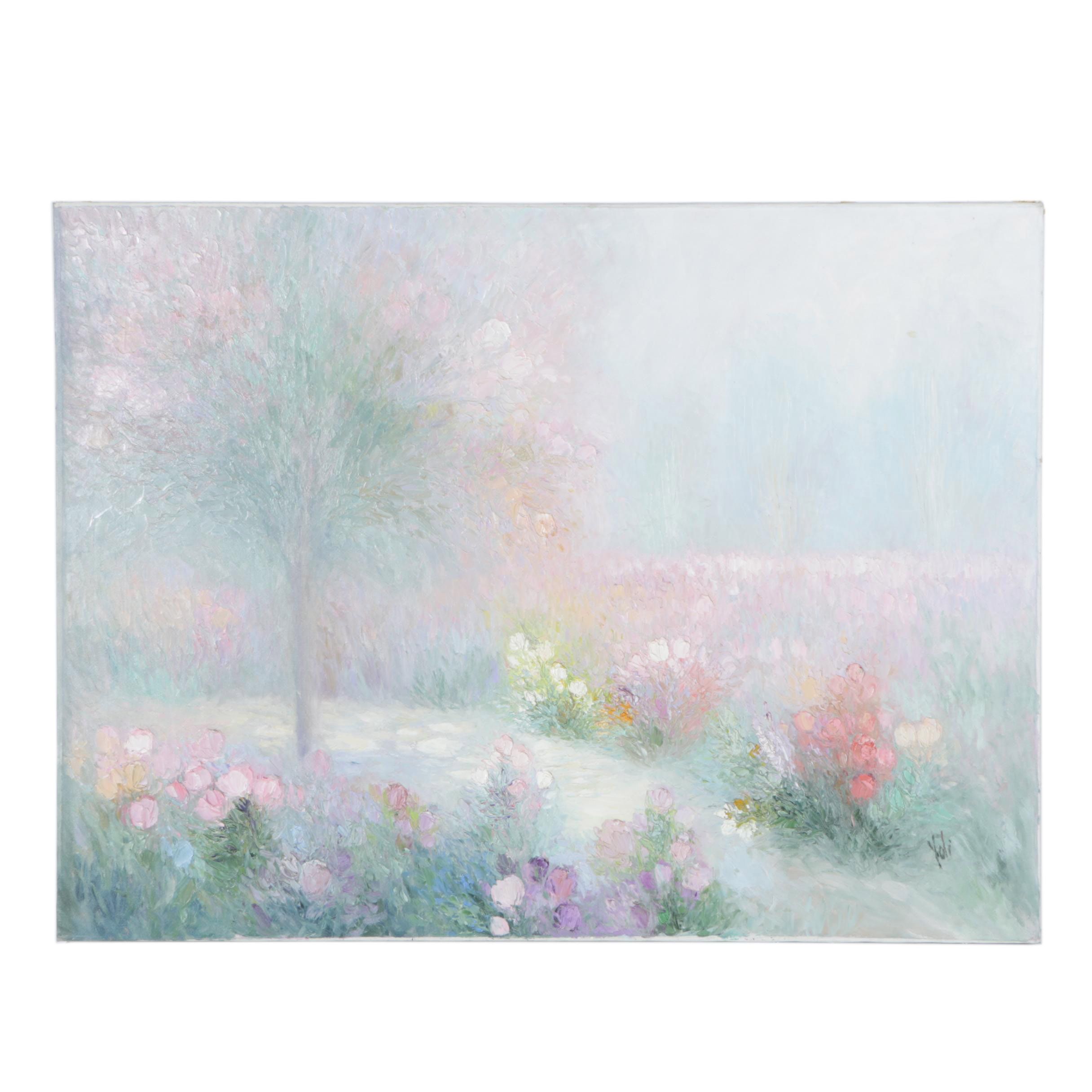 Yolanda Razzeto Acrylic Painting on Canvas "Garden Landscape"