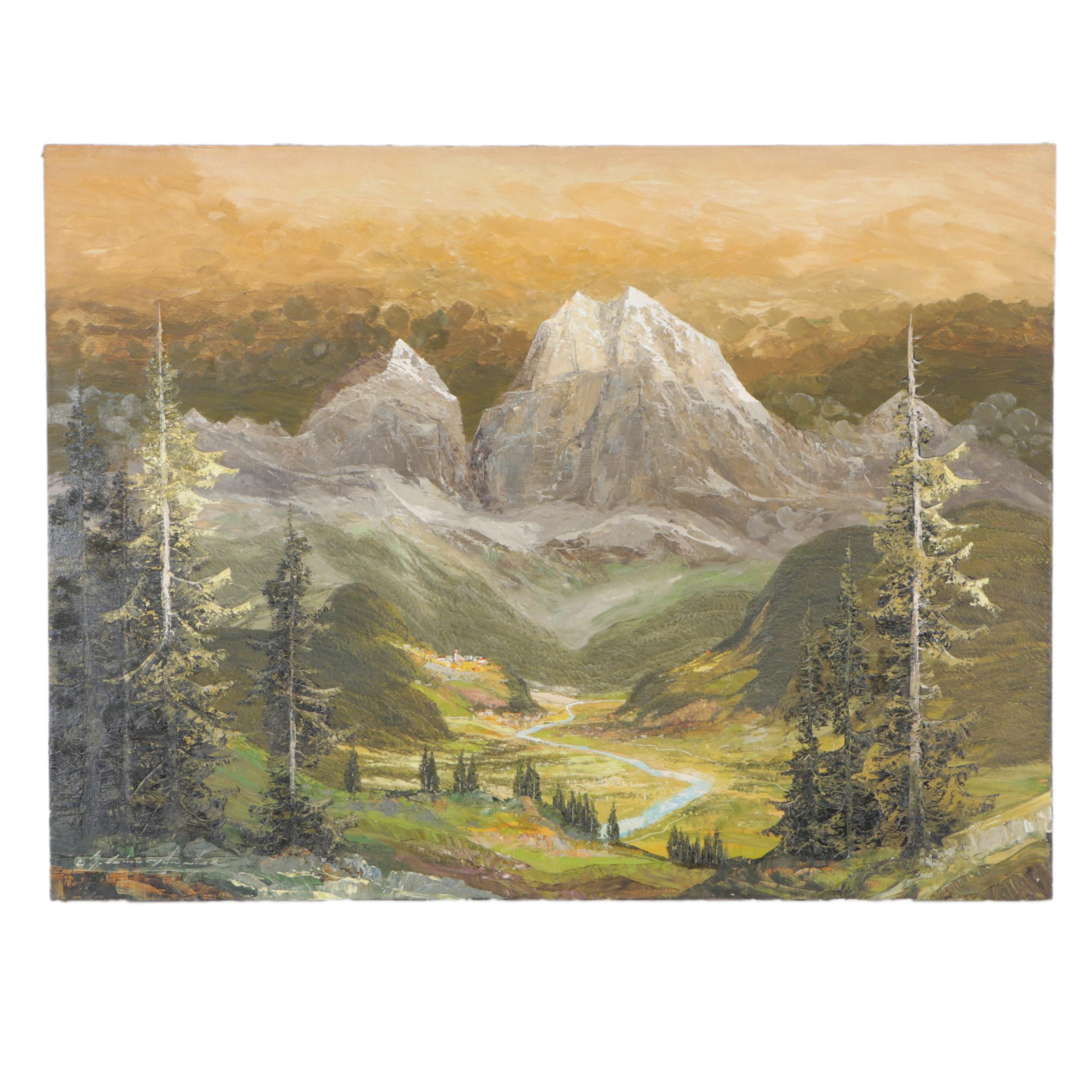 Signed Original Oil Painting Of Mountain Village