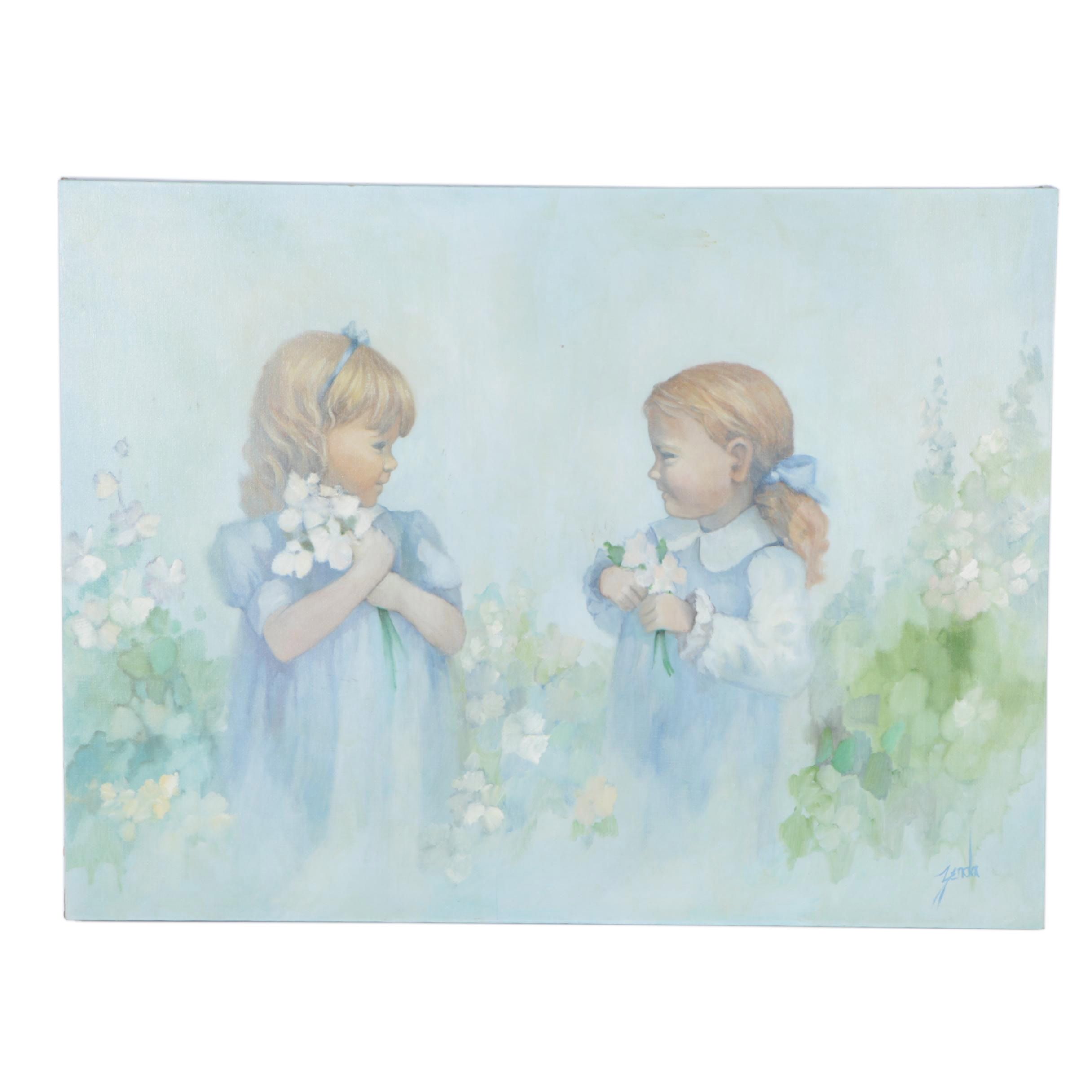 Zenda "Two Girls" Oil on Canvas