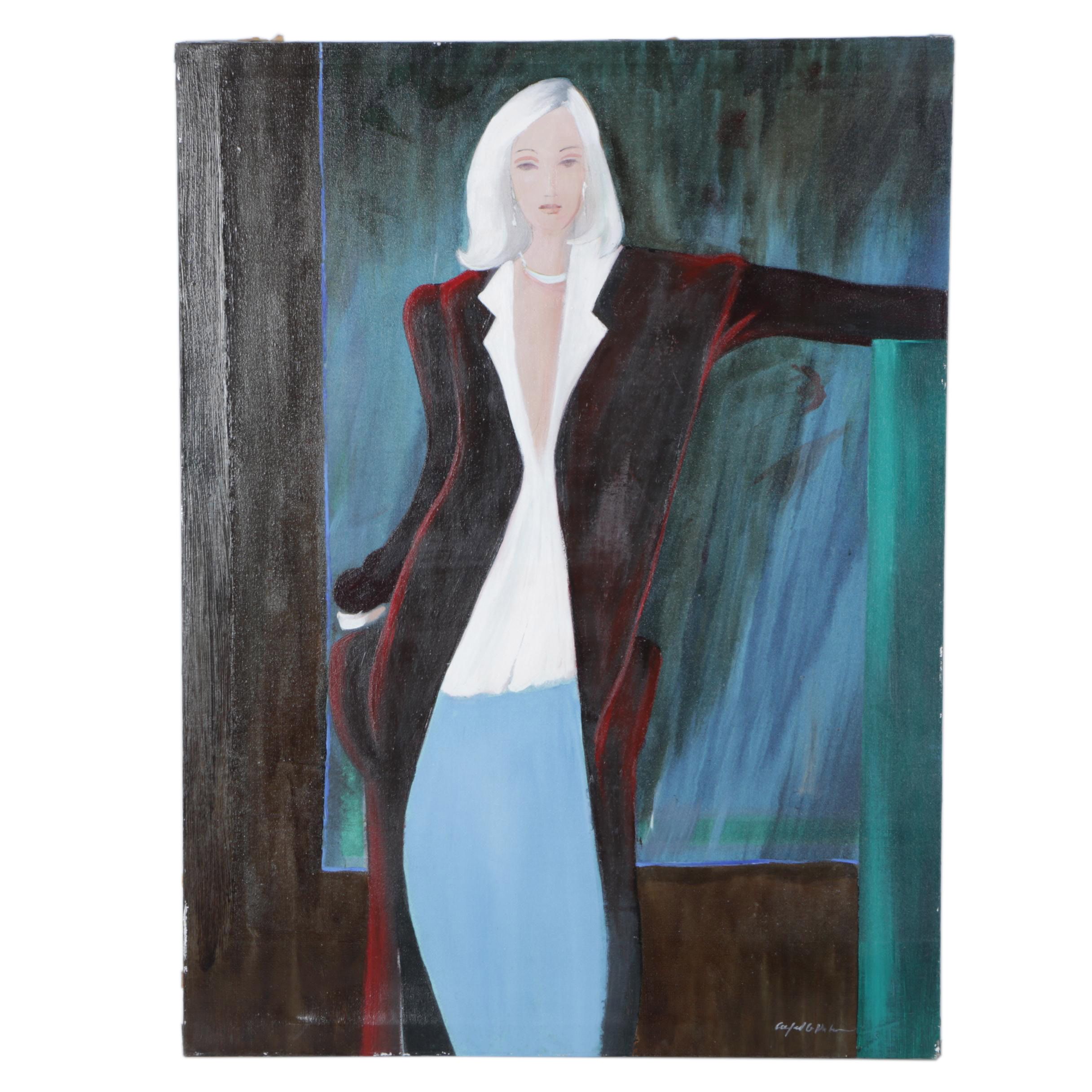 Signed Modernist Acrylic on Canvas by Alfred G. Huber