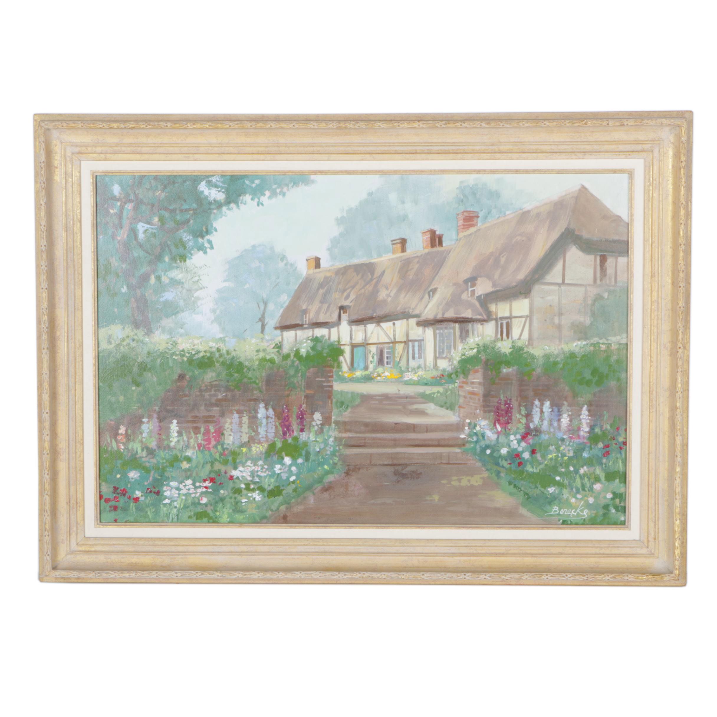 William Benecke Oil Painting On Canvas "Garden, Sussex"