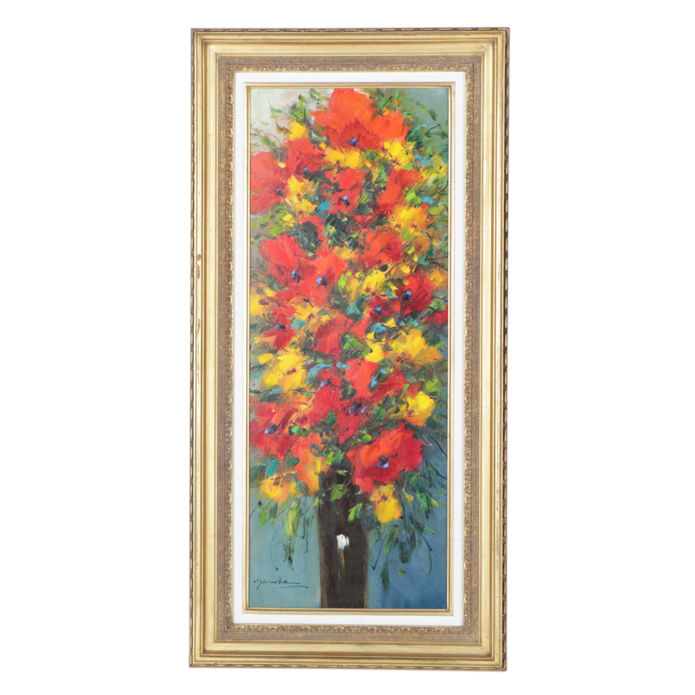 Christian Neswadba Oil Painting on Canvas "Red Flowers"