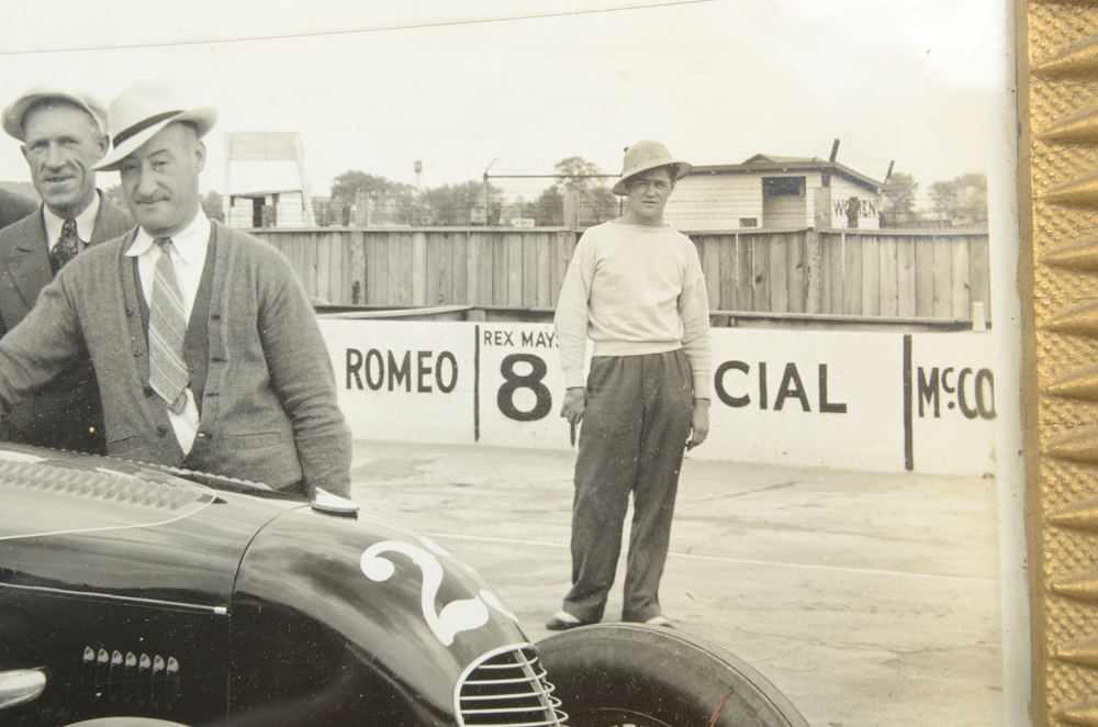 Black and White Photograph of Floyd Roberts at the Burd Piston Racing Special