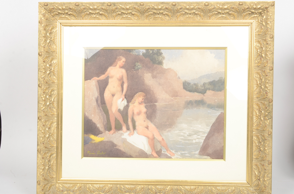 Fermin Rocker Mixed Media Painting on Paper of Nude Bathers