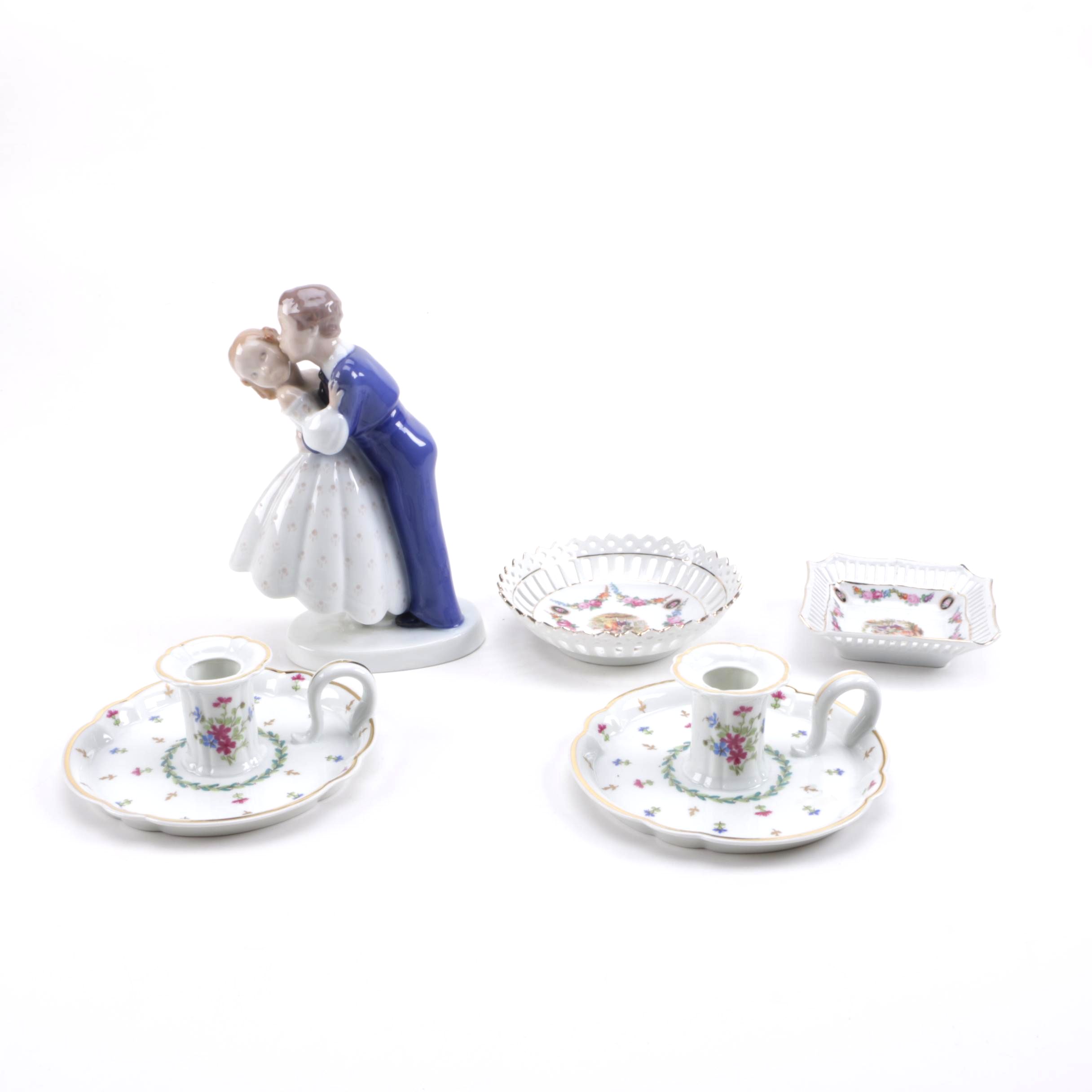 Porcelain Décor Featuring Bing & Grondahl "First Kiss" Figure