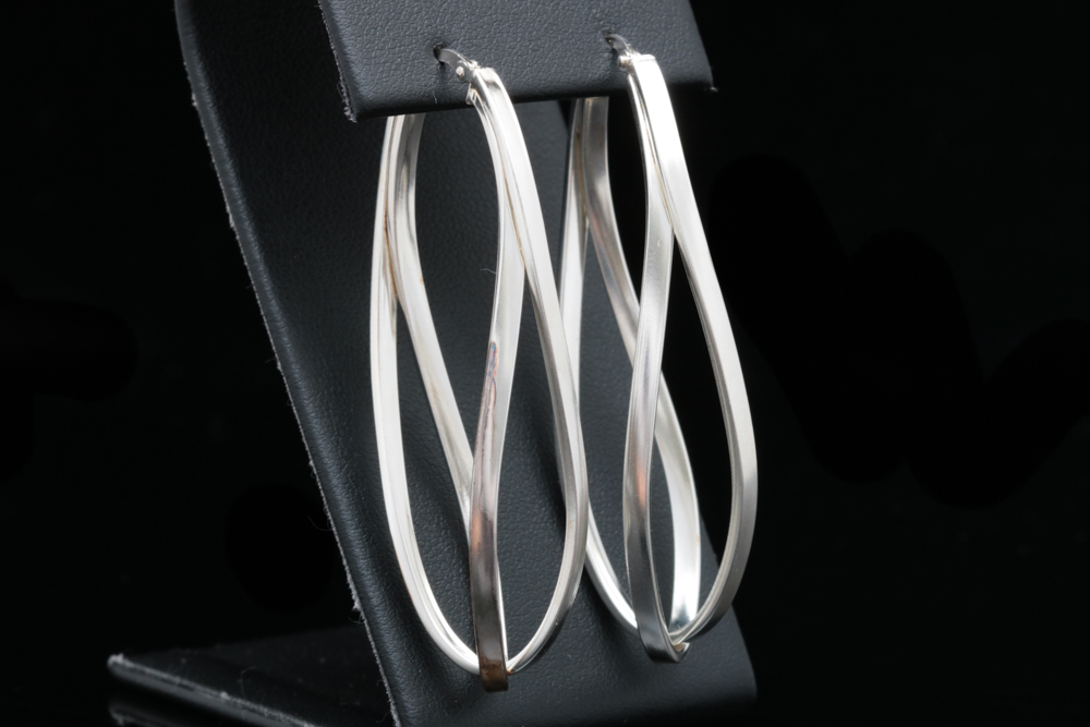 Sterling Silver Long Oval Hoop Earrings