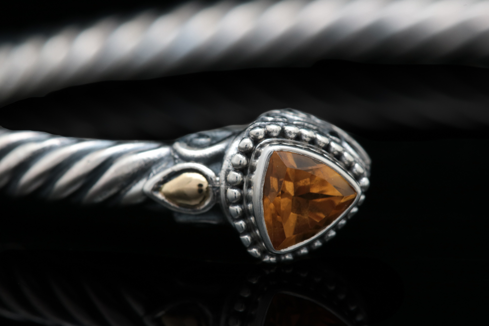 Robert Manse Sterling Silver, 18K Gold and Citrine Bangle Bracelet