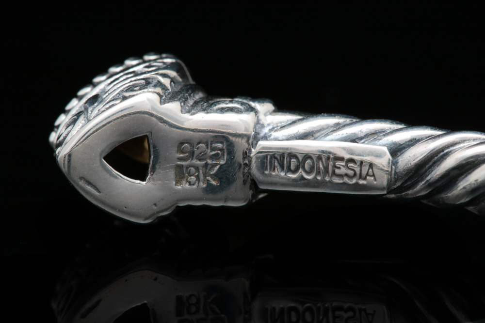 Robert Manse Sterling Silver, 18K Gold and Citrine Bangle Bracelet