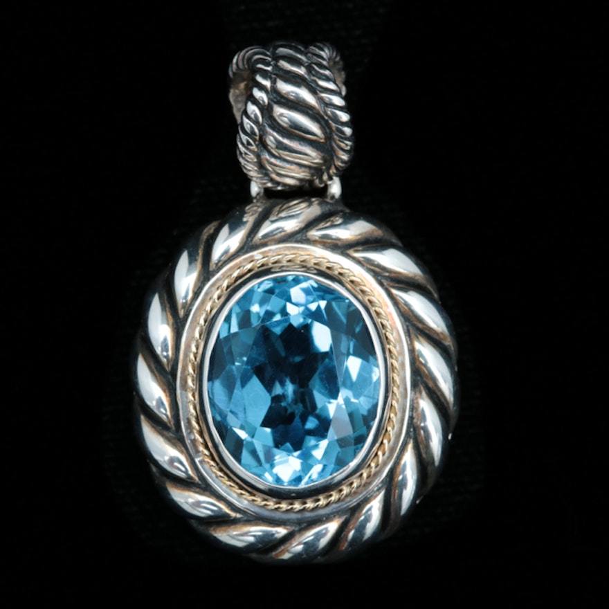 Robert Manse Sterling Silver, 18K Gold, and Blue Topaz Pendant