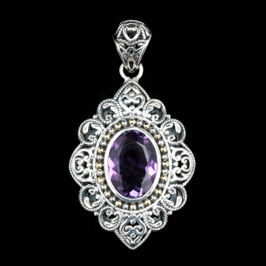 Robert Manse Sterling Silver, 18K Gold and Amethyst Pendant