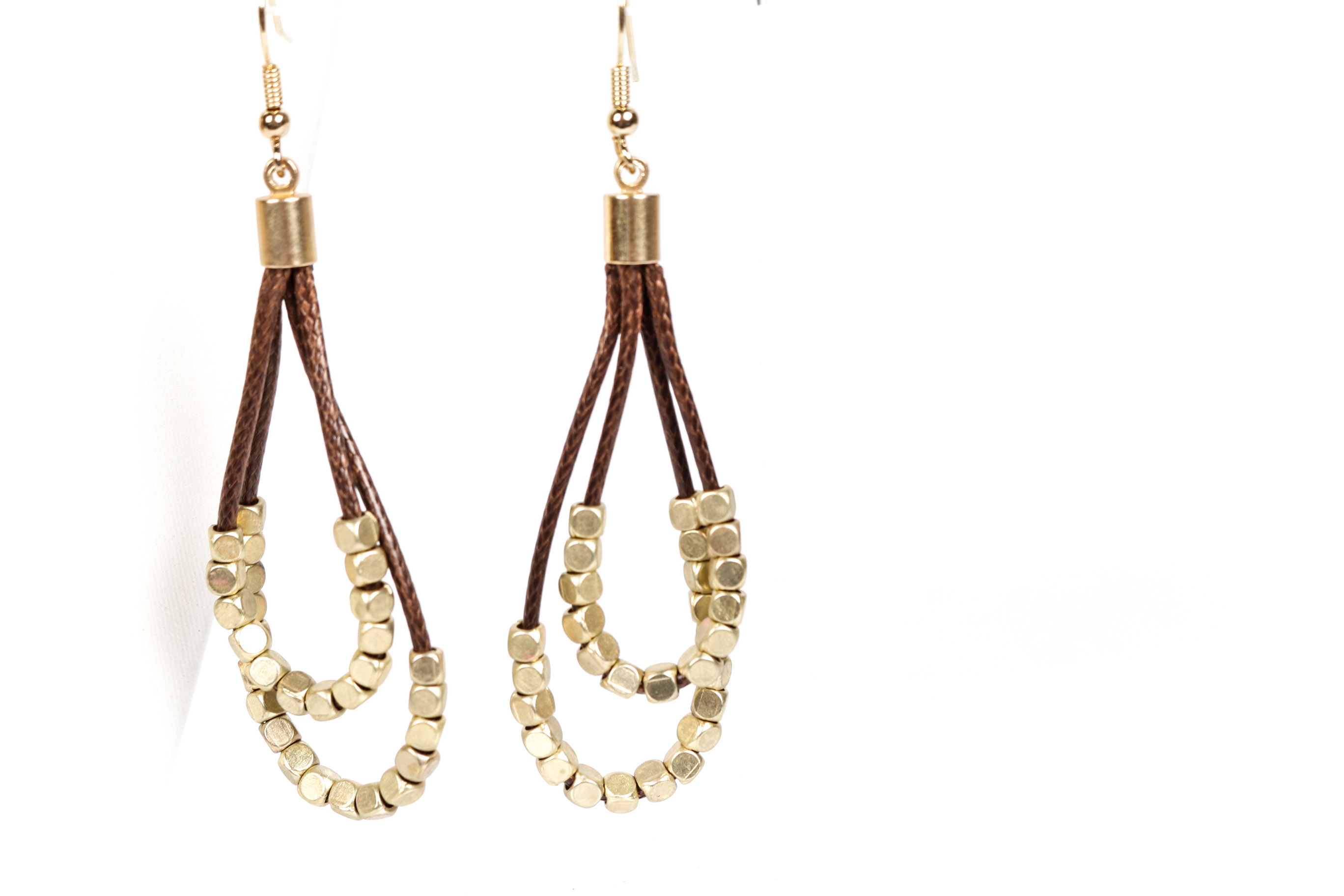 Leather and Brushed Cube Bead Necklace and Earrings