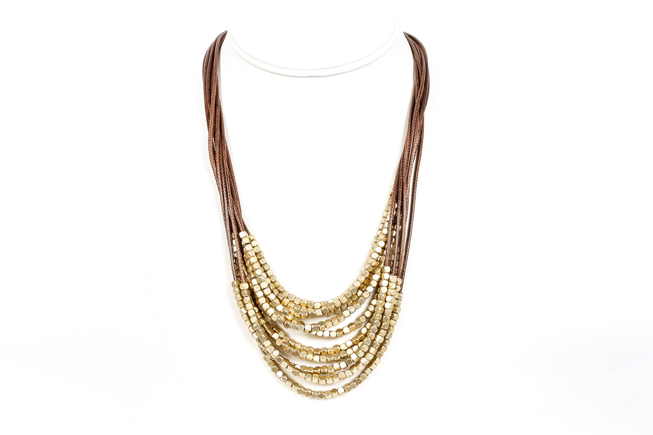 Leather and Brushed Cube Bead Necklace and Earrings