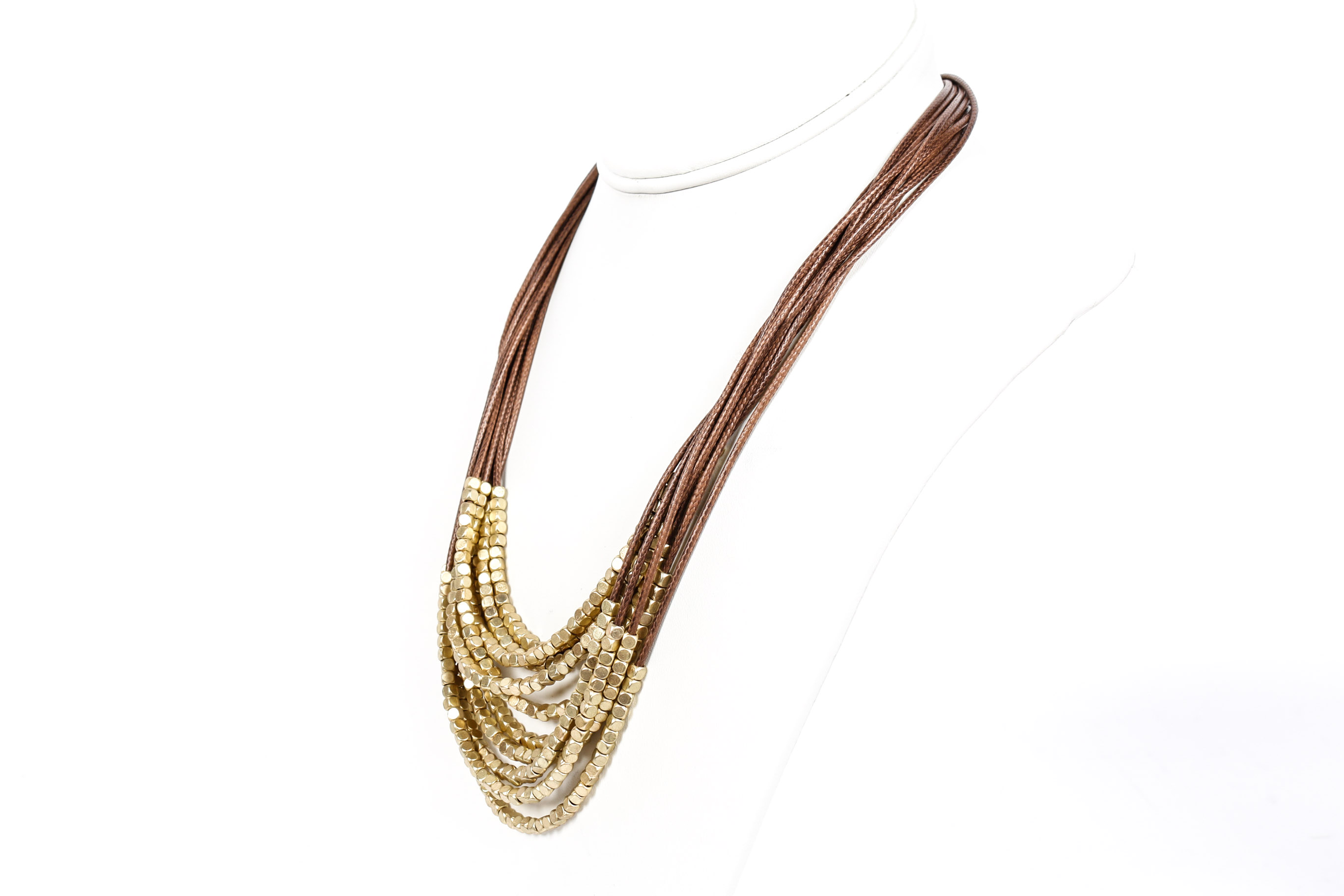 Leather and Brushed Cube Bead Necklace and Earrings