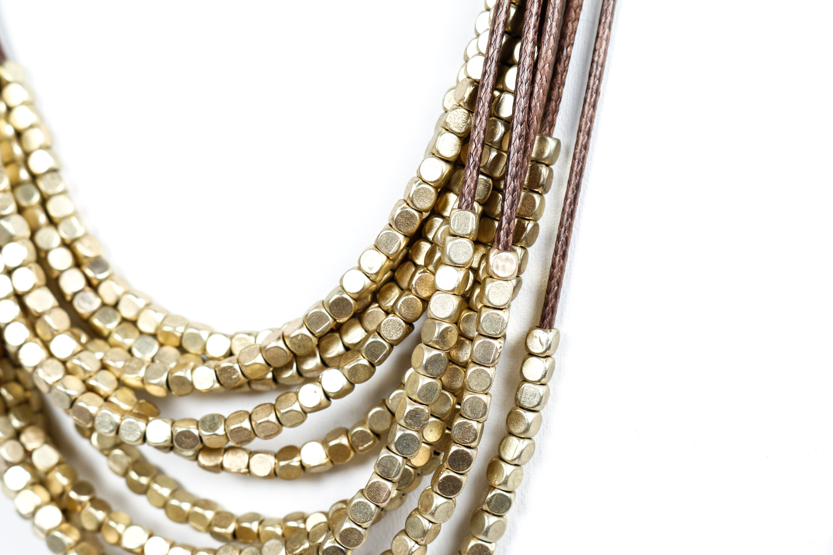 Leather and Brushed Cube Bead Necklace and Earrings