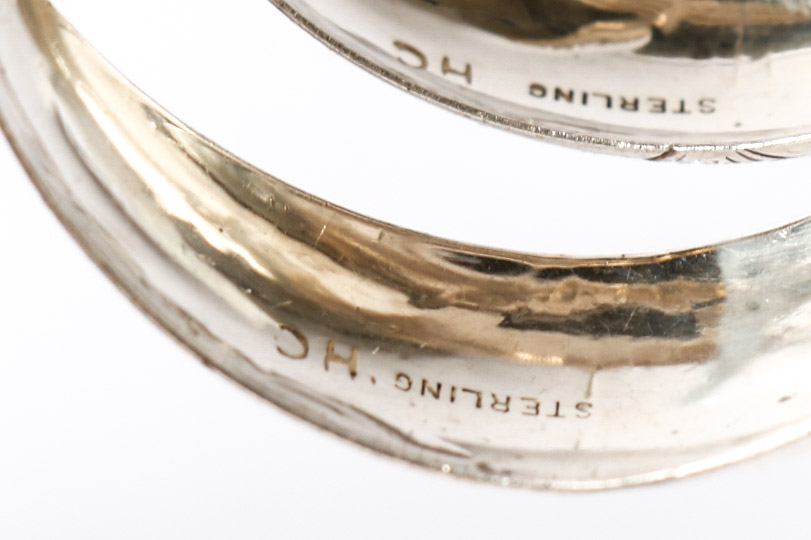 Pair of Sterling Silver Navajo Earrings Signed Henry Callaolito