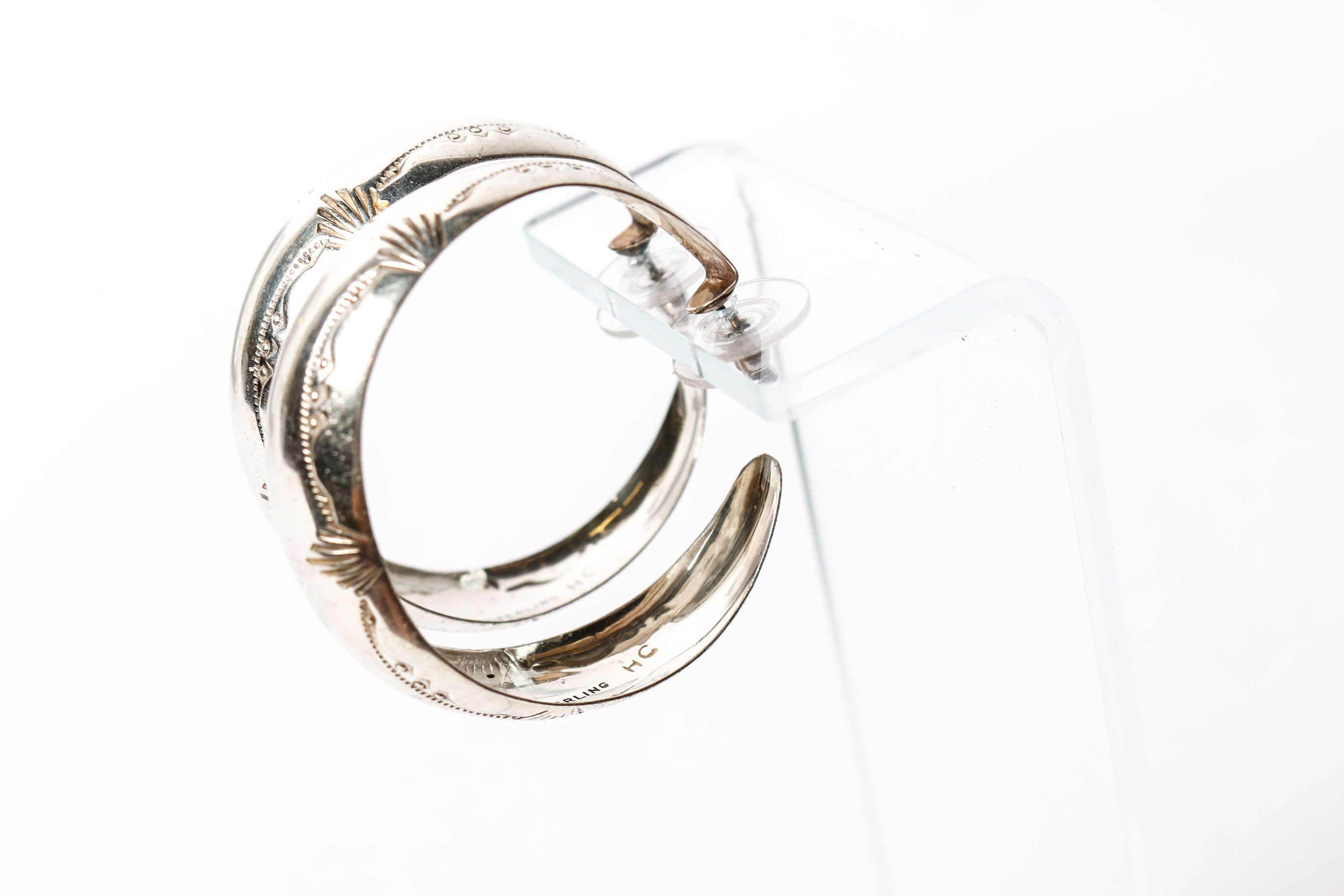 Pair of Sterling Silver Navajo Earrings Signed Henry Callaolito