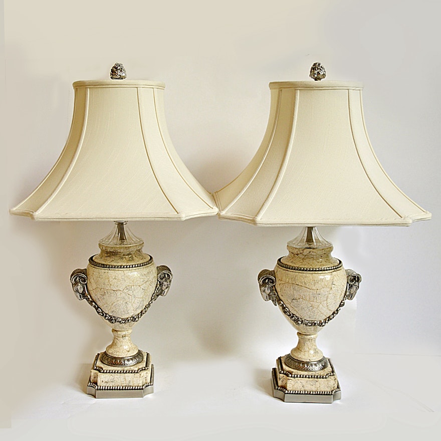 Pair of Classical Urn Lamps with Rams' Heads