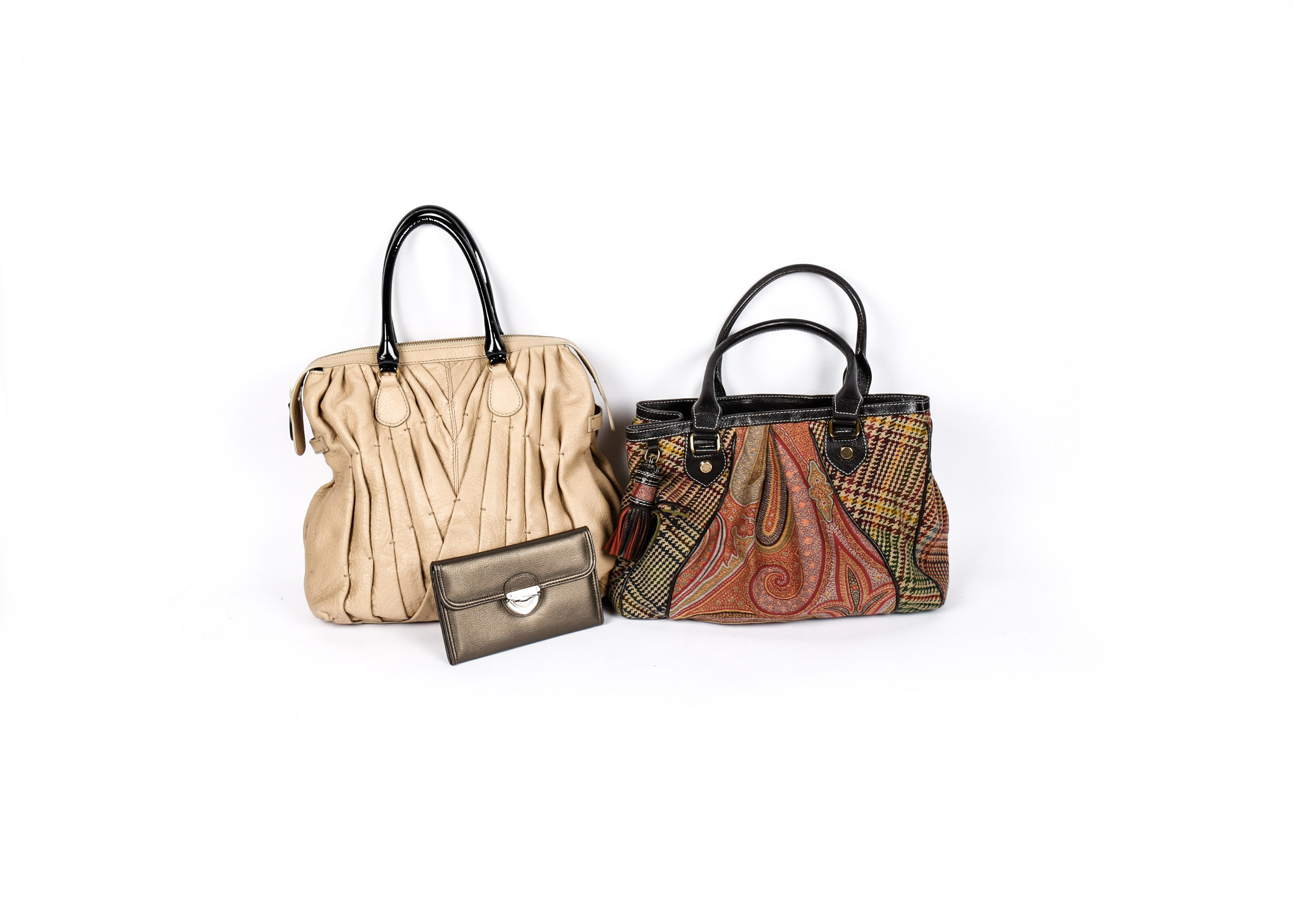 Valentino Maison Pintucked Shopper Tote Bag, Etro Bag and Wallet