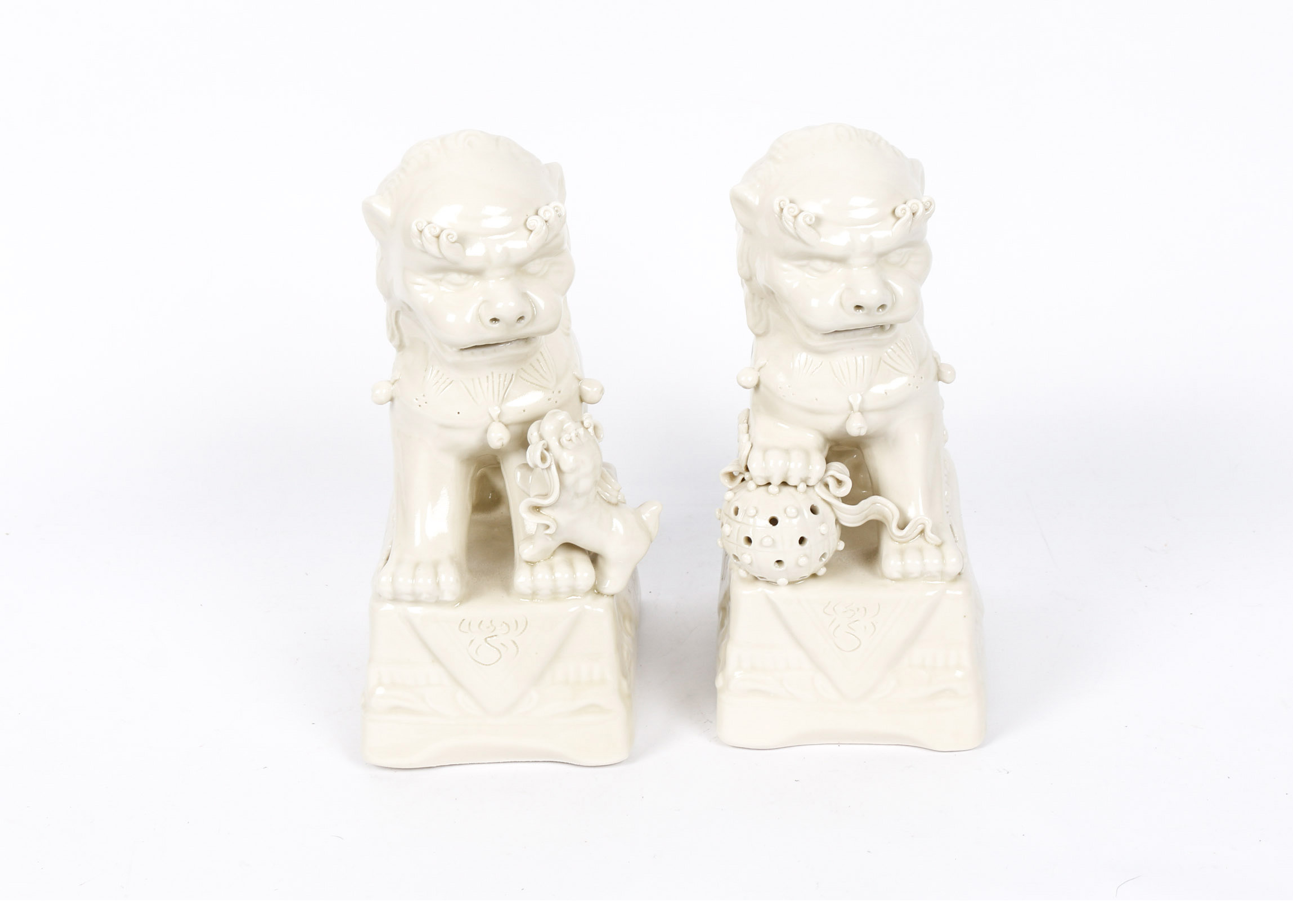 White Glazed Ceramic Guardian Lions