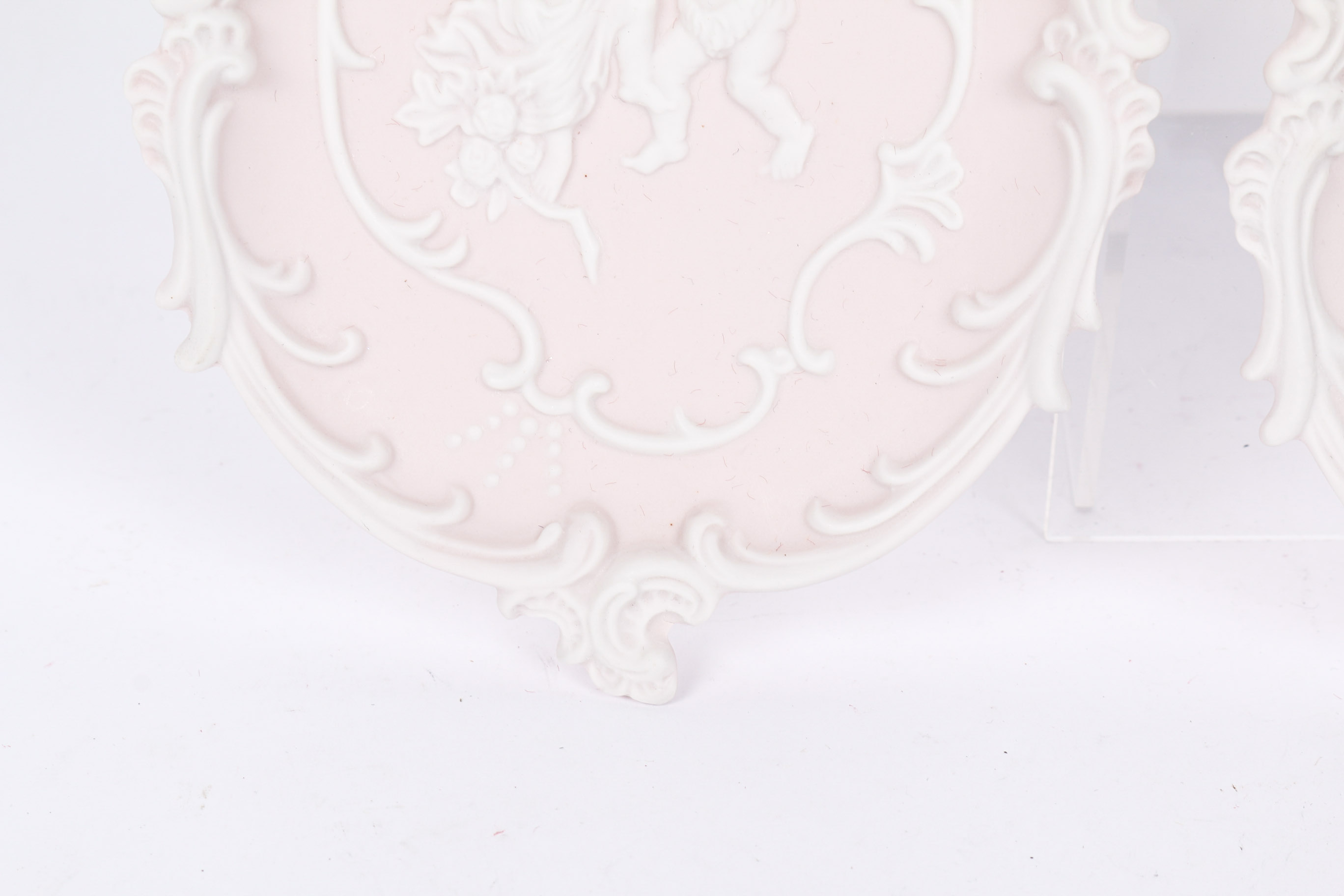 Pair of Pink Arnart Jasperware-Style Wall Plaques