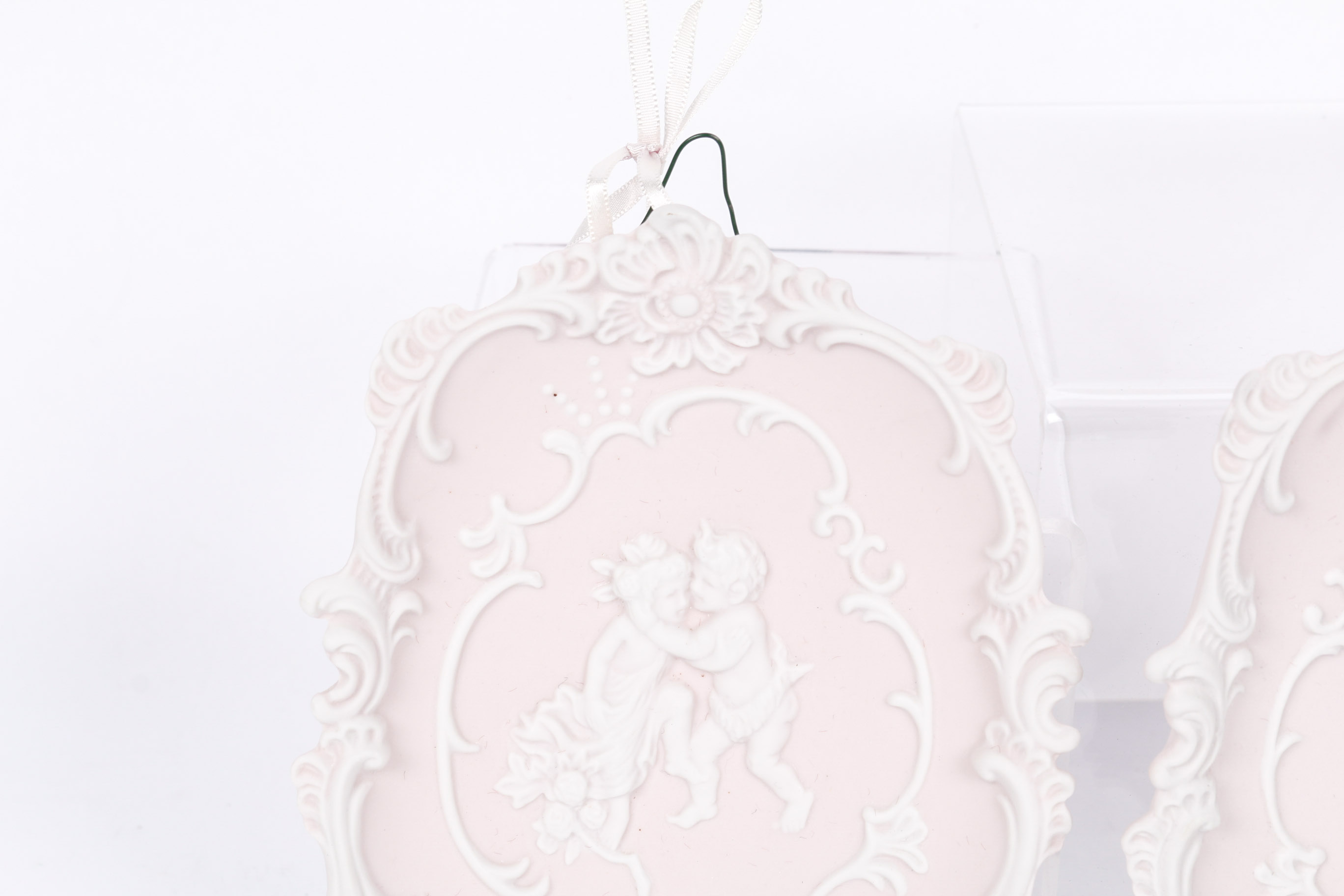 Pair of Pink Arnart Jasperware-Style Wall Plaques