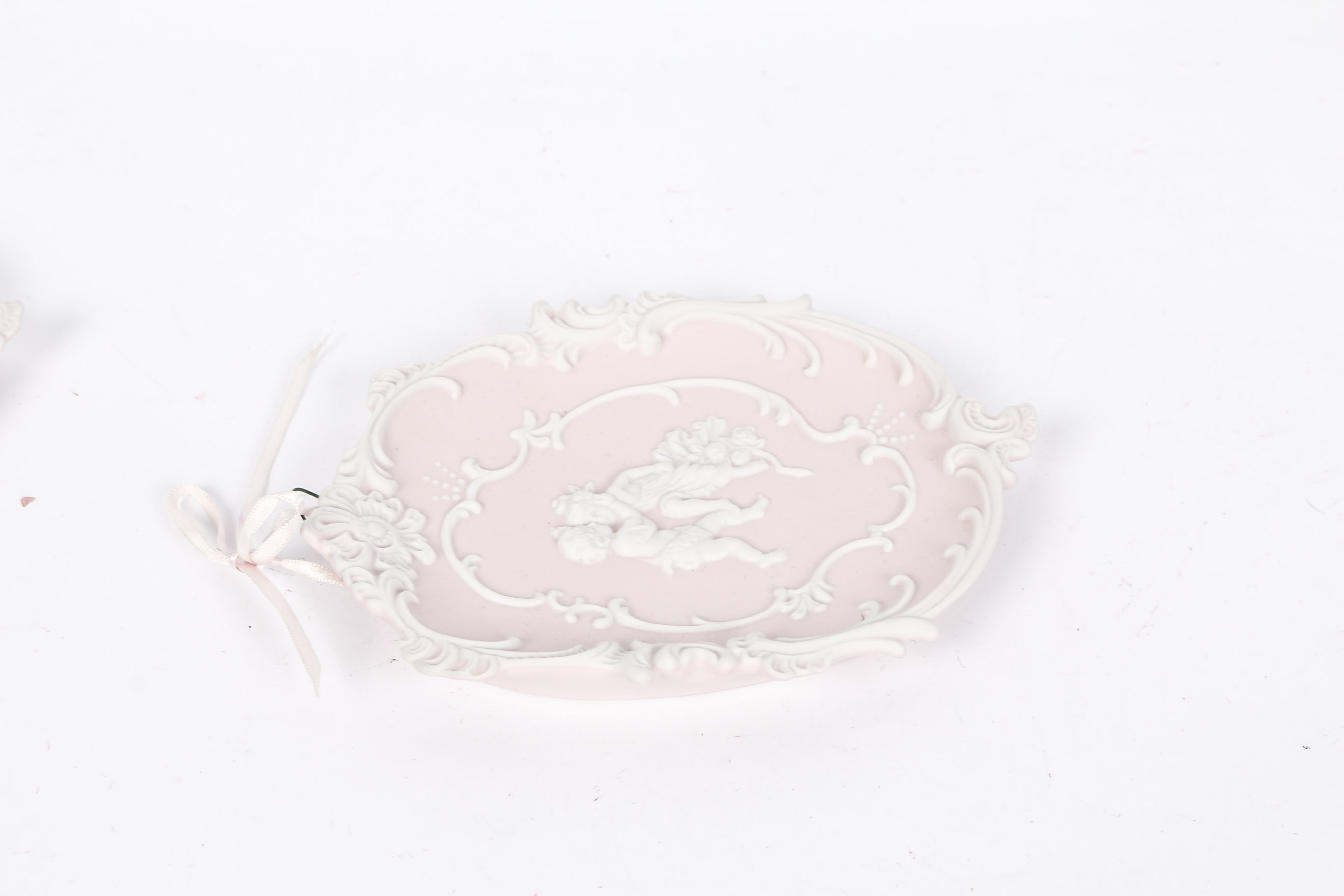 Pair of Pink Arnart Jasperware-Style Wall Plaques