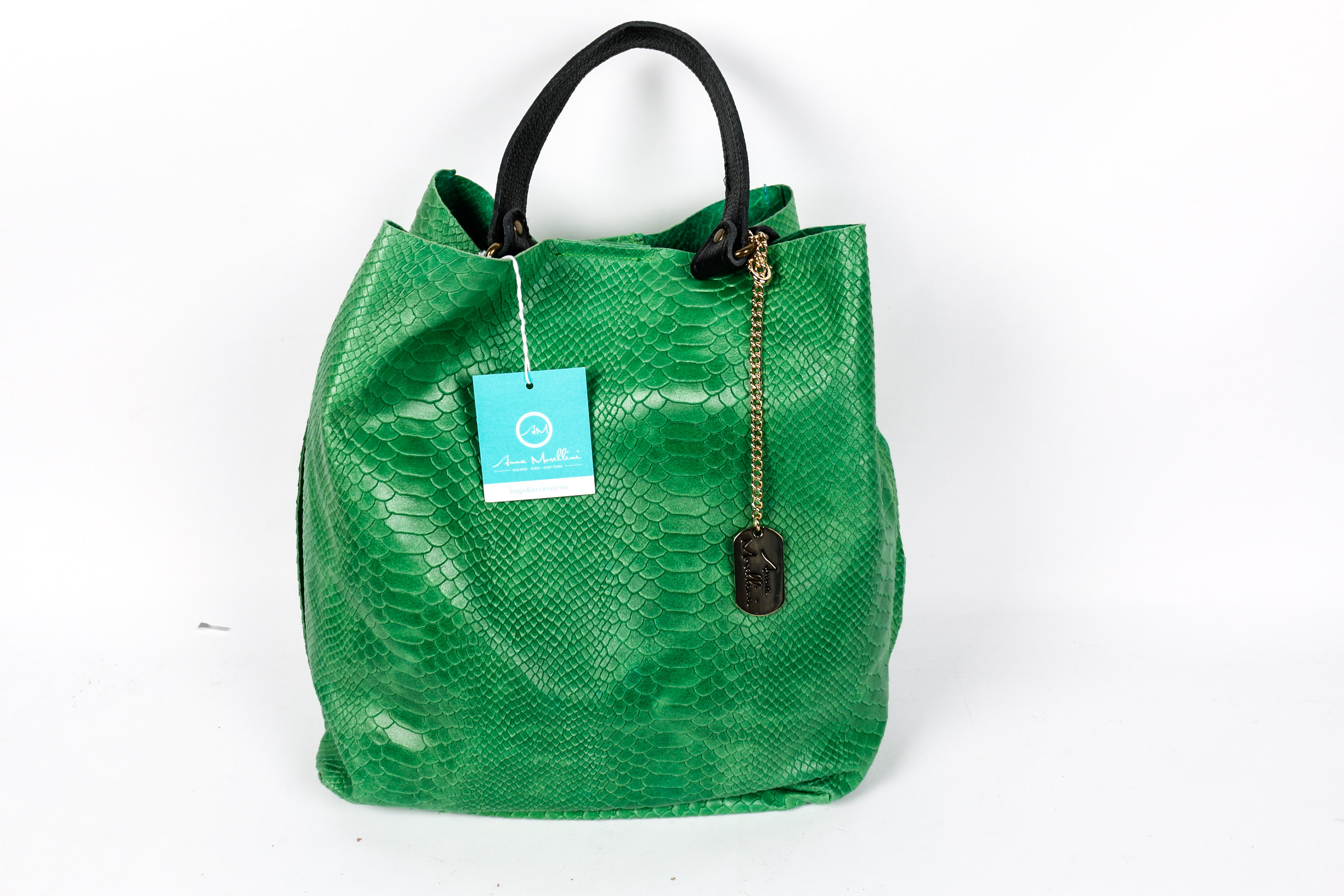Pair of Leather Faux Snakeskin Handbags by Anna Morellini and Mia Tomazzi