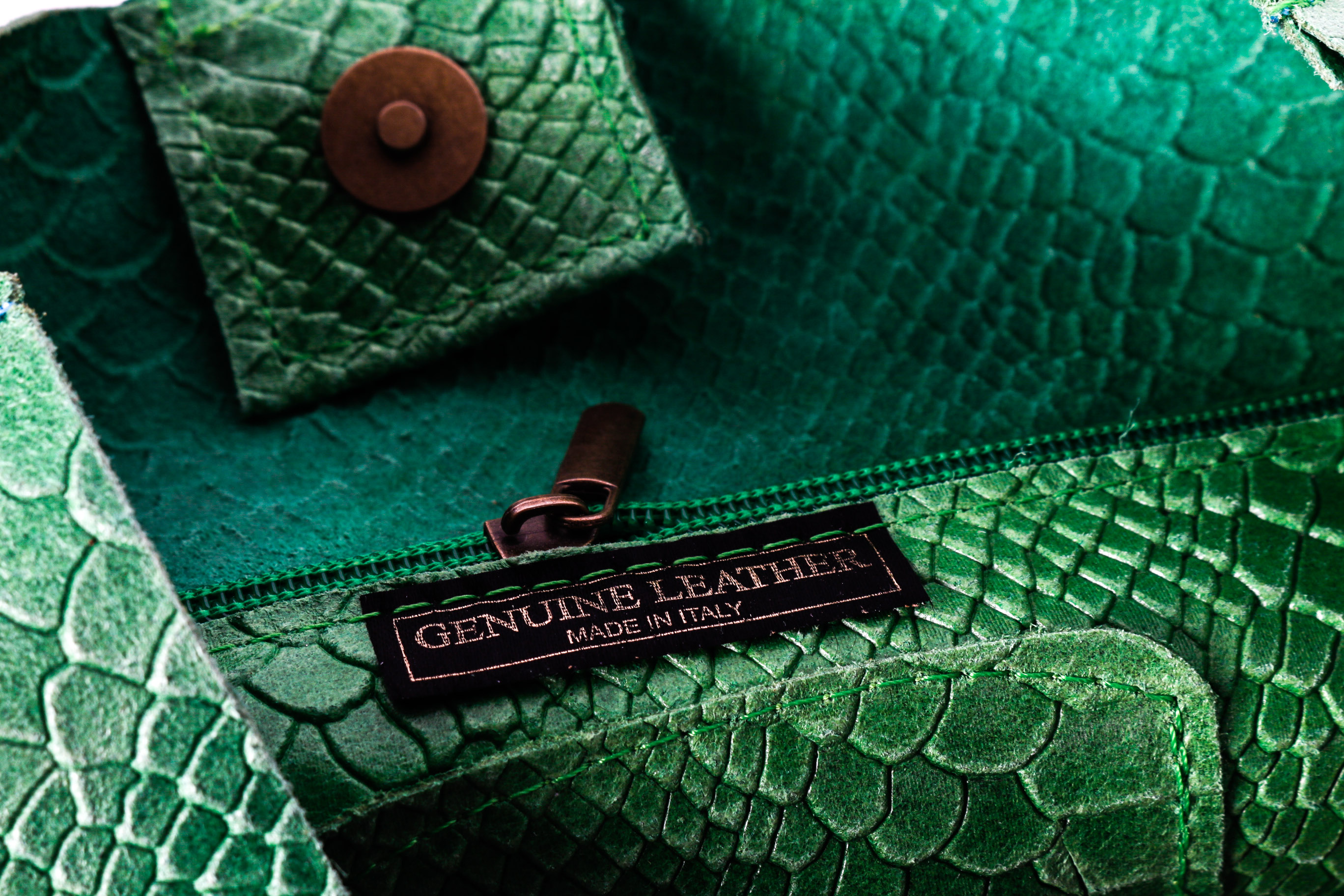 Pair of Leather Faux Snakeskin Handbags by Anna Morellini and Mia Tomazzi