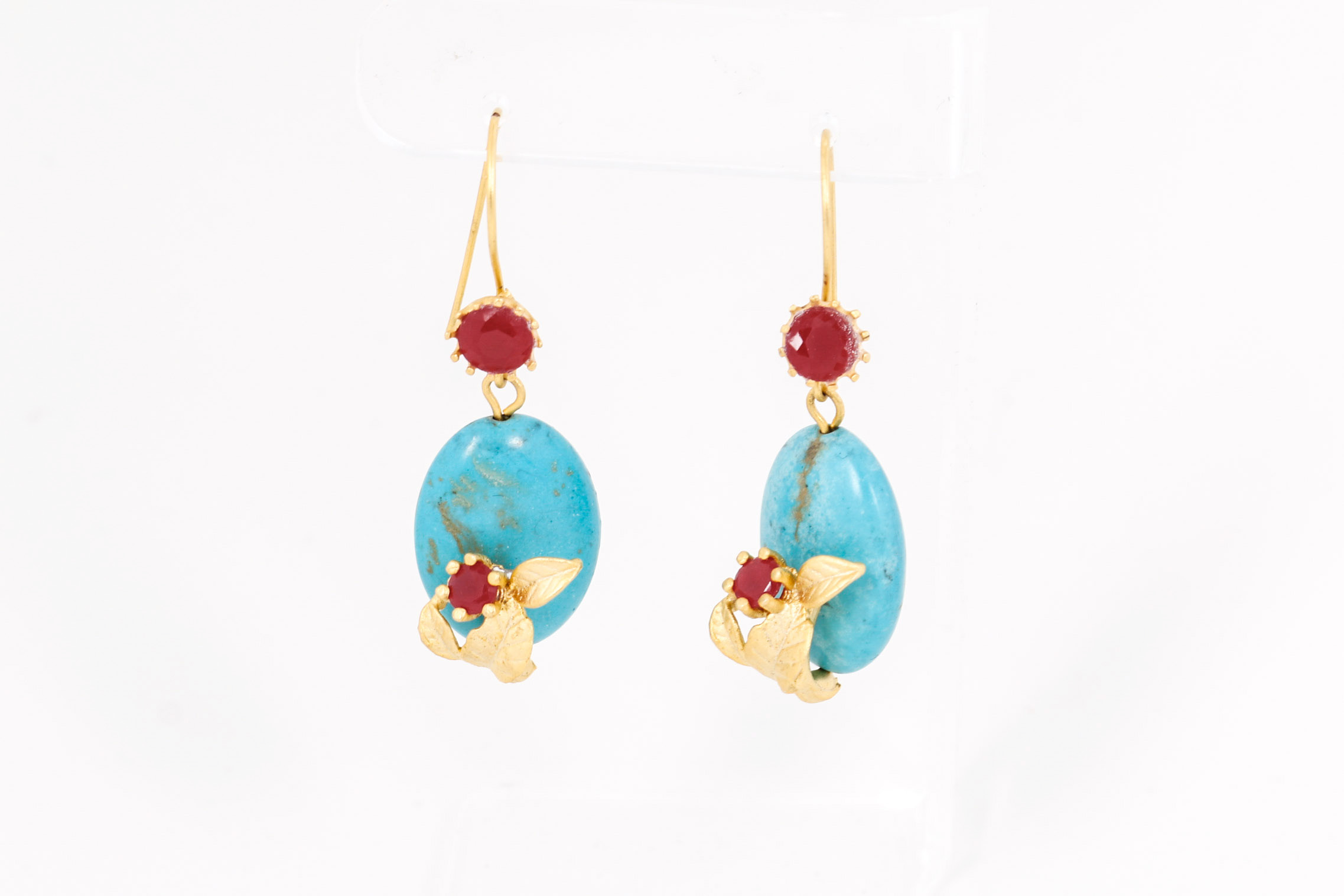 Imitation Turqouise and Synthetic Ruby Earrings