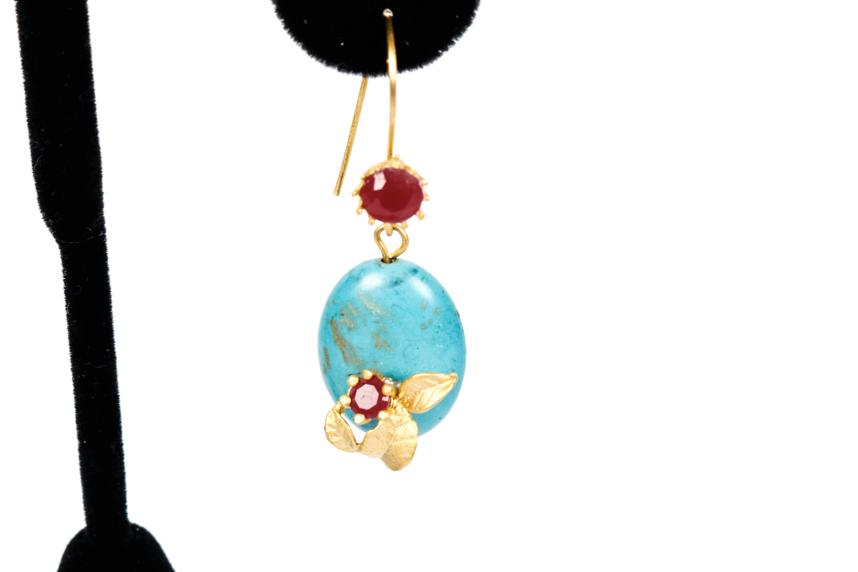 Imitation Turqouise and Synthetic Ruby Earrings