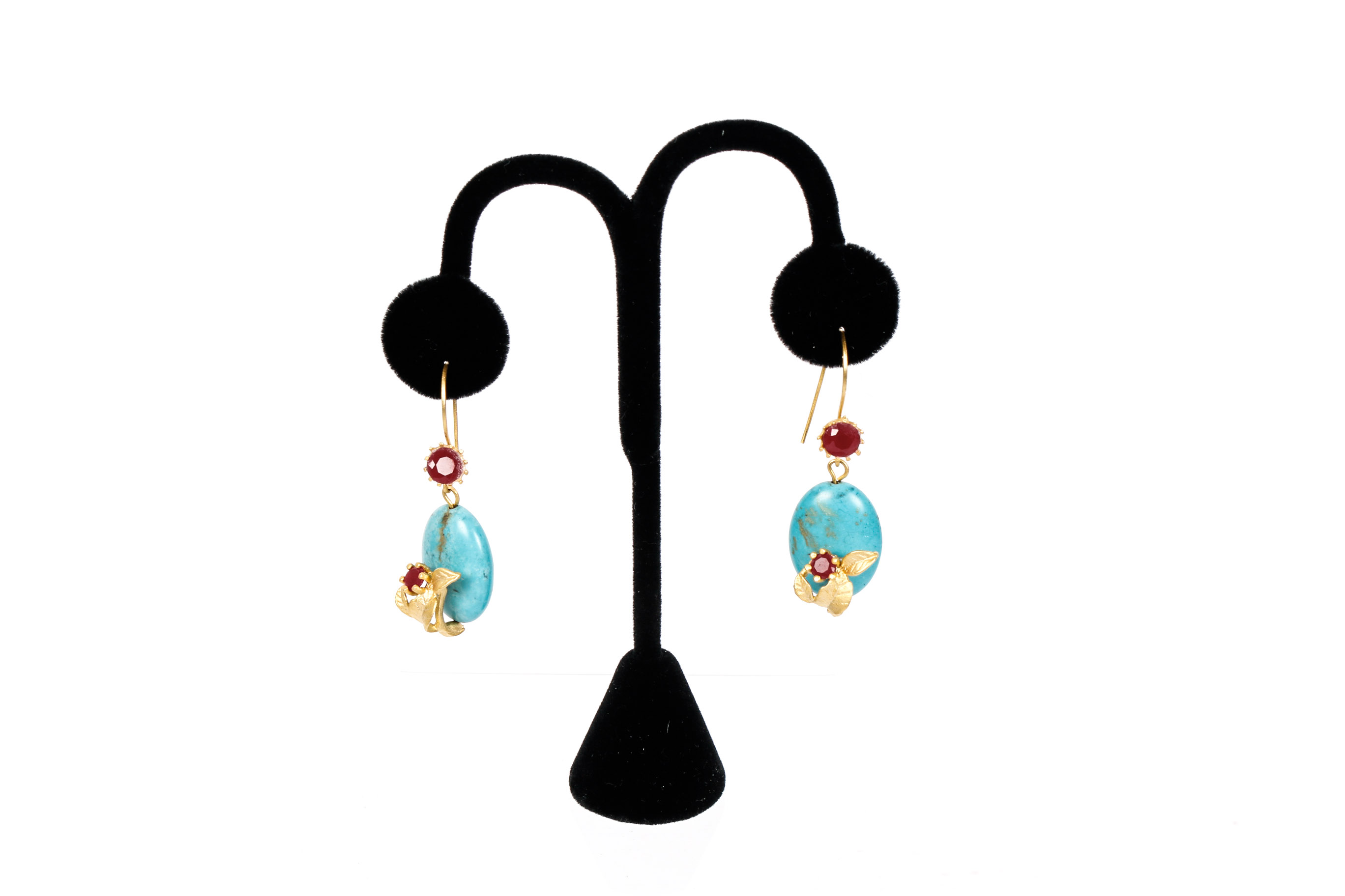 Imitation Turqouise and Synthetic Ruby Earrings