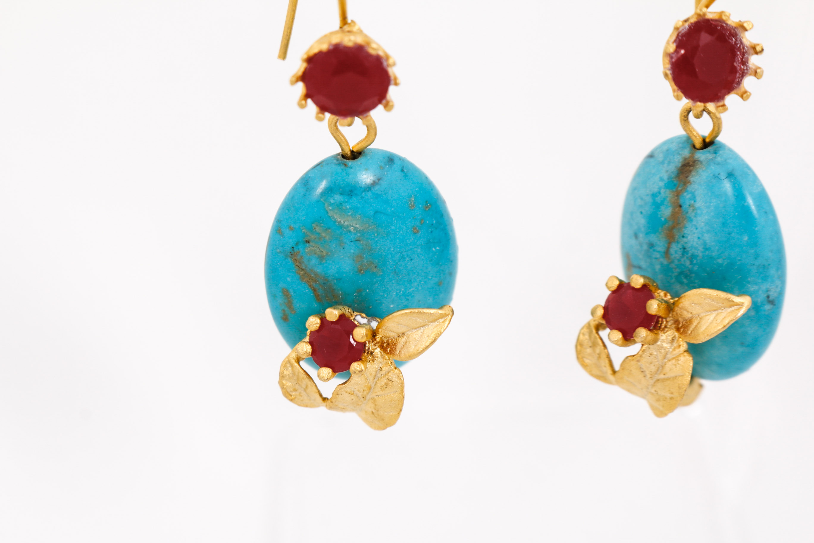 Imitation Turqouise and Synthetic Ruby Earrings