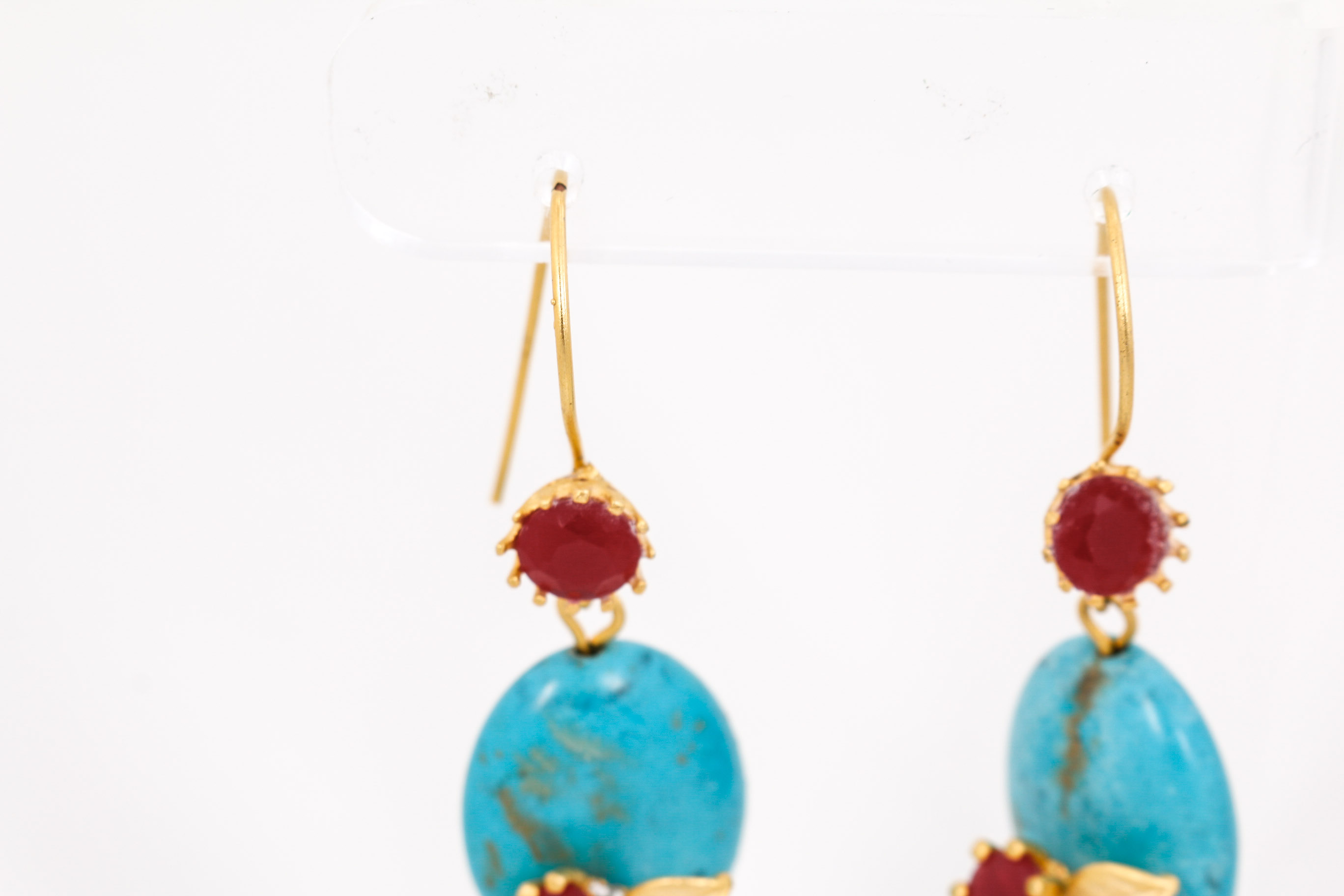 Imitation Turqouise and Synthetic Ruby Earrings